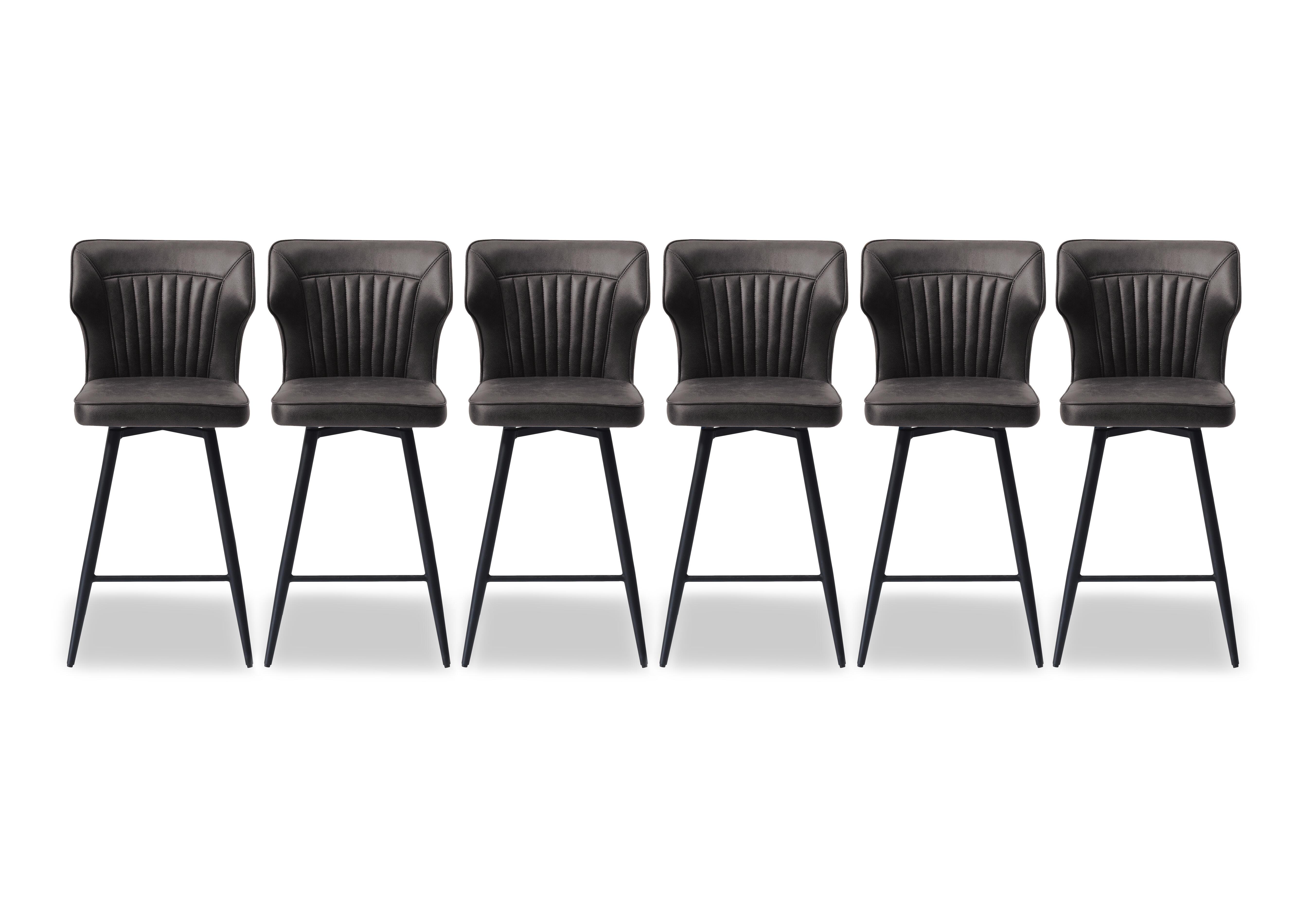 Jayden Set of 6 Faux Leather Swivel Bar Stools in Dark Grey on Furniture Village