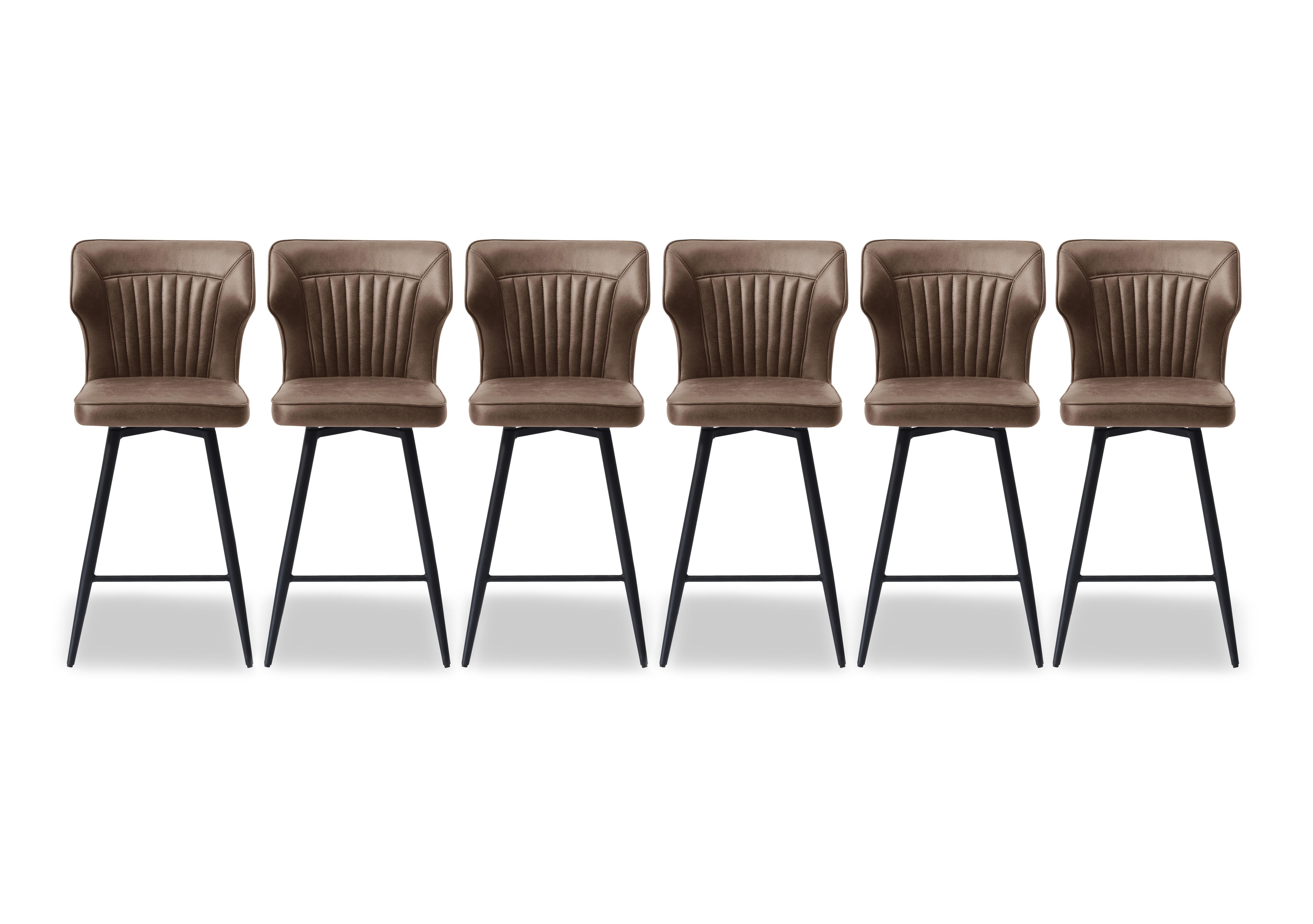 Jayden Set of 6 Faux Leather Swivel Bar Stools in Light Brown on Furniture Village