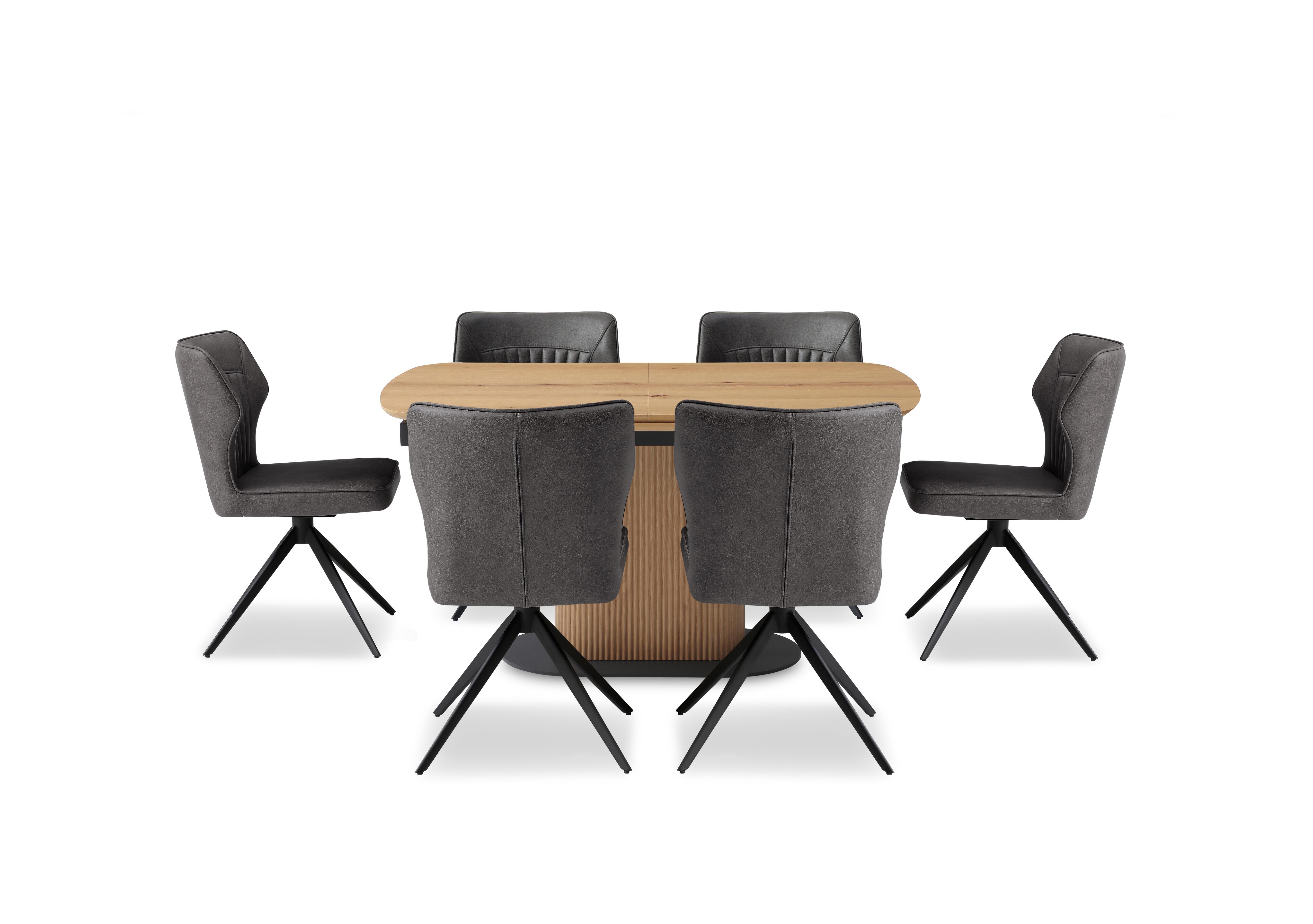 Jayden Pop Up Extending Dining Table and 6 Faux Leather Swivel Dining Chairs in Dark Grey on Furniture Village