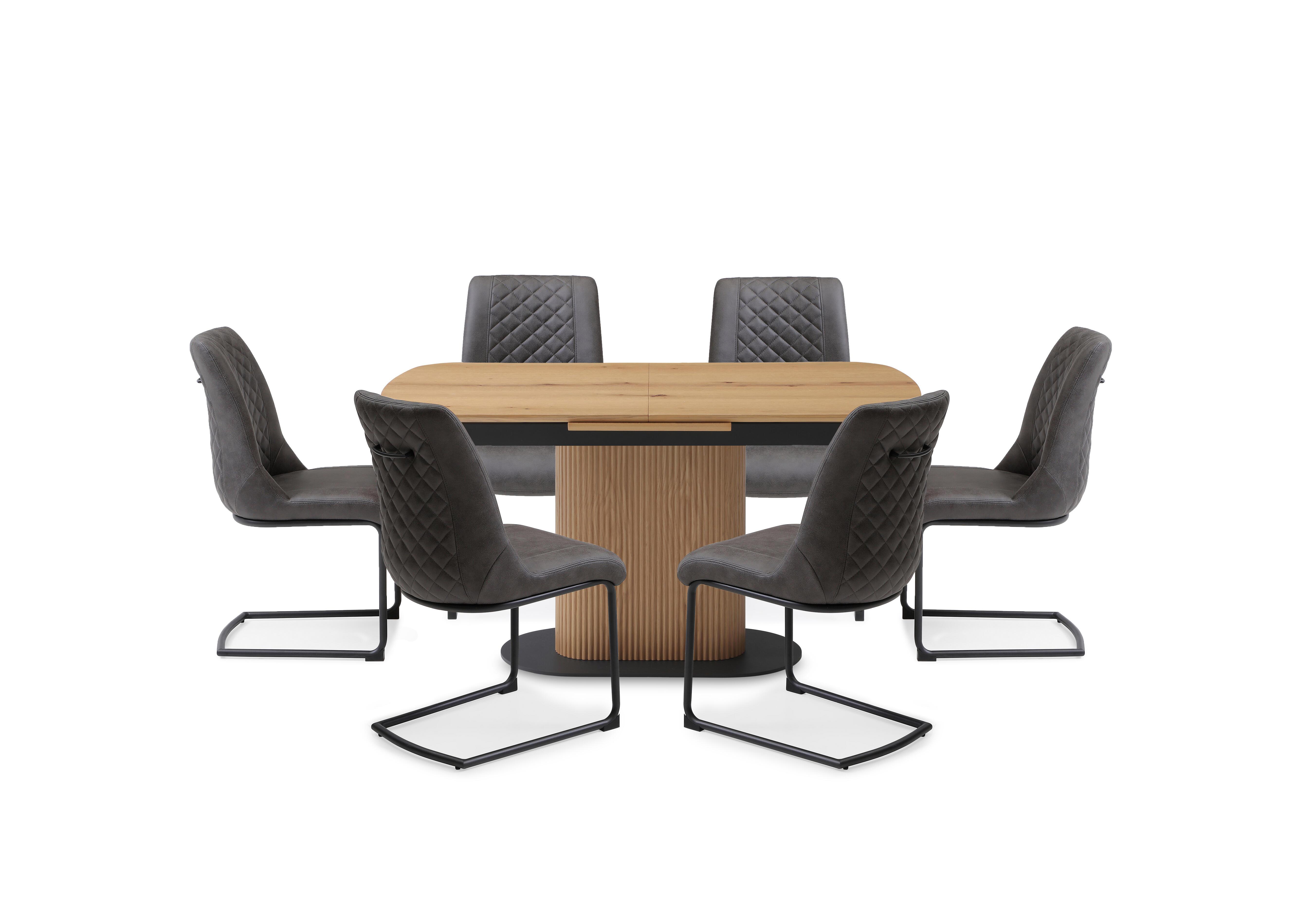 Jayden Pop Up Extending Dining Table and 6 Faux Leather Cantilever Dining Chairs in Dark Grey on Furniture Village