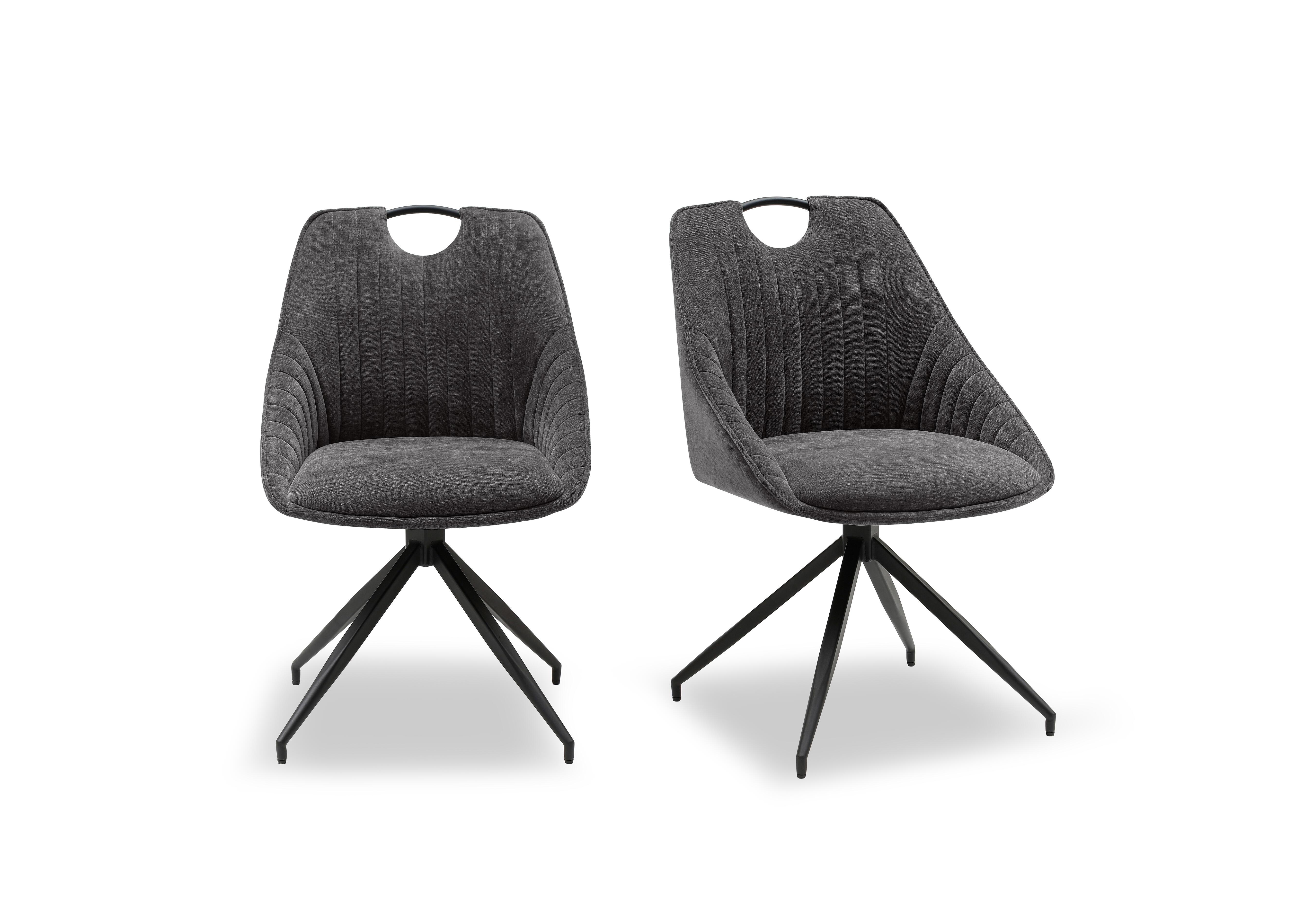 Petra Pair of Fabric Swivel Dining Chairs in Dark Grey on Furniture Village