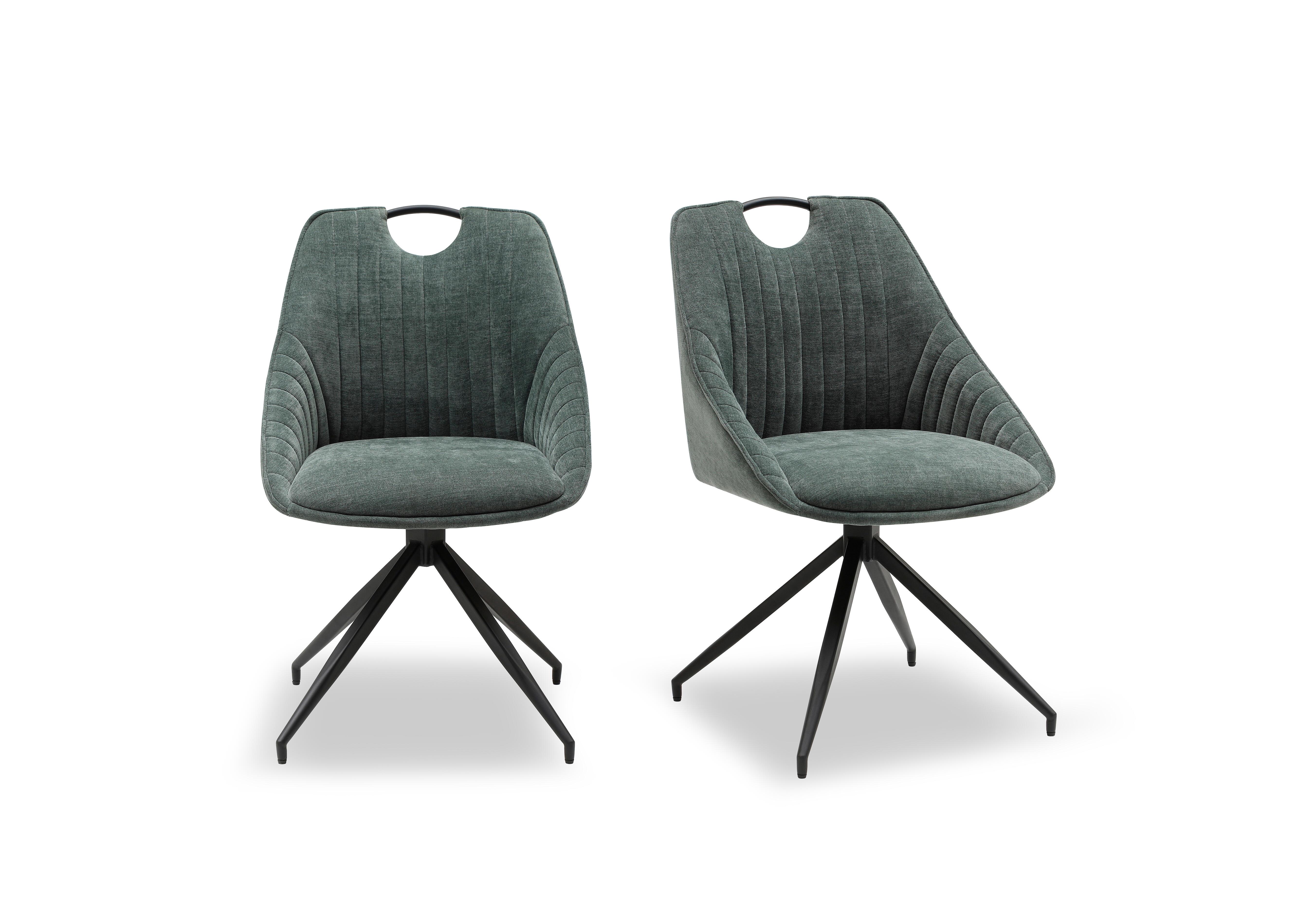Petra Pair of Fabric Swivel Dining Chairs in Green on Furniture Village