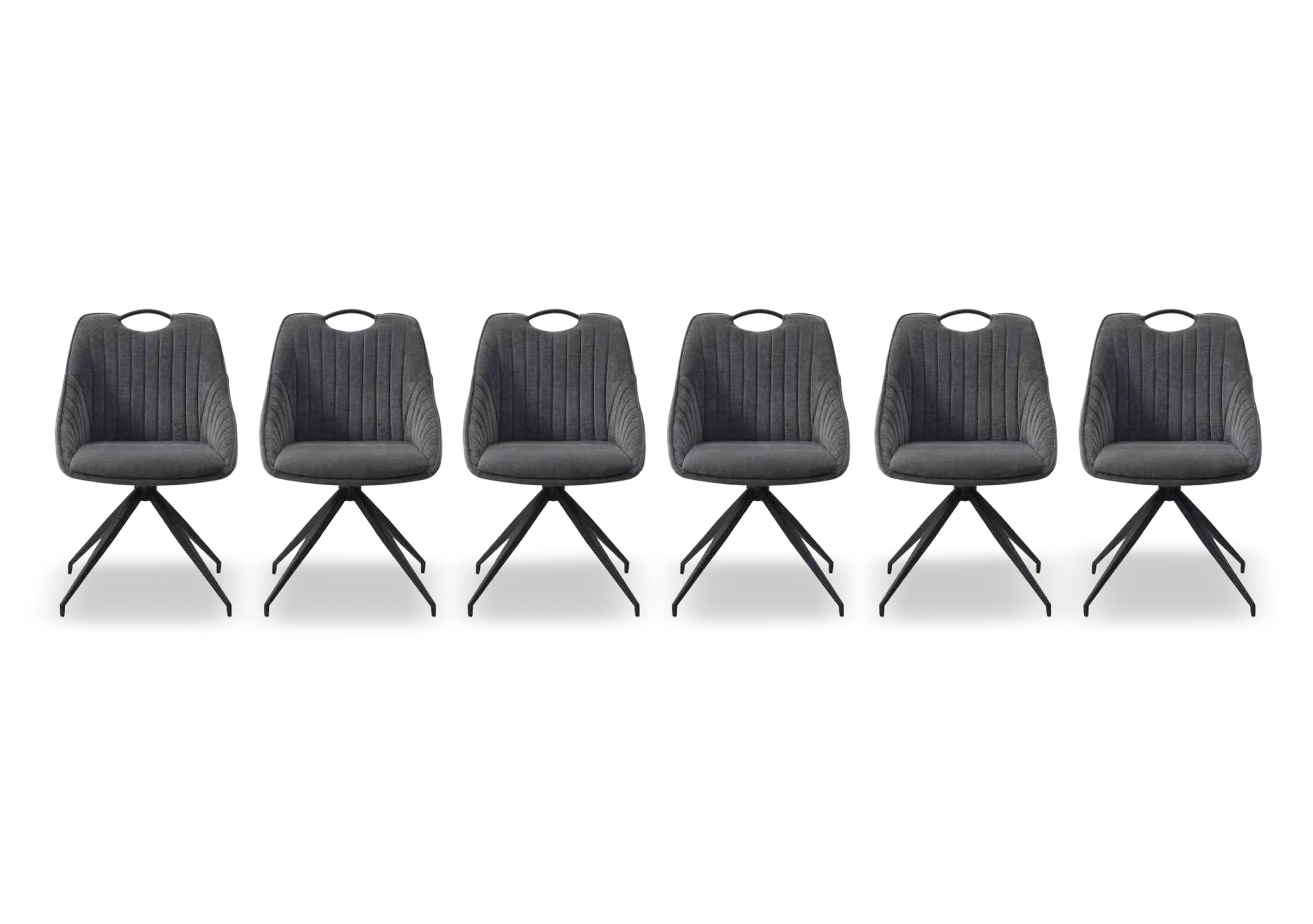 Petra Set of 6 Fabric Swivel Dining Chairs in Dark Grey on Furniture Village