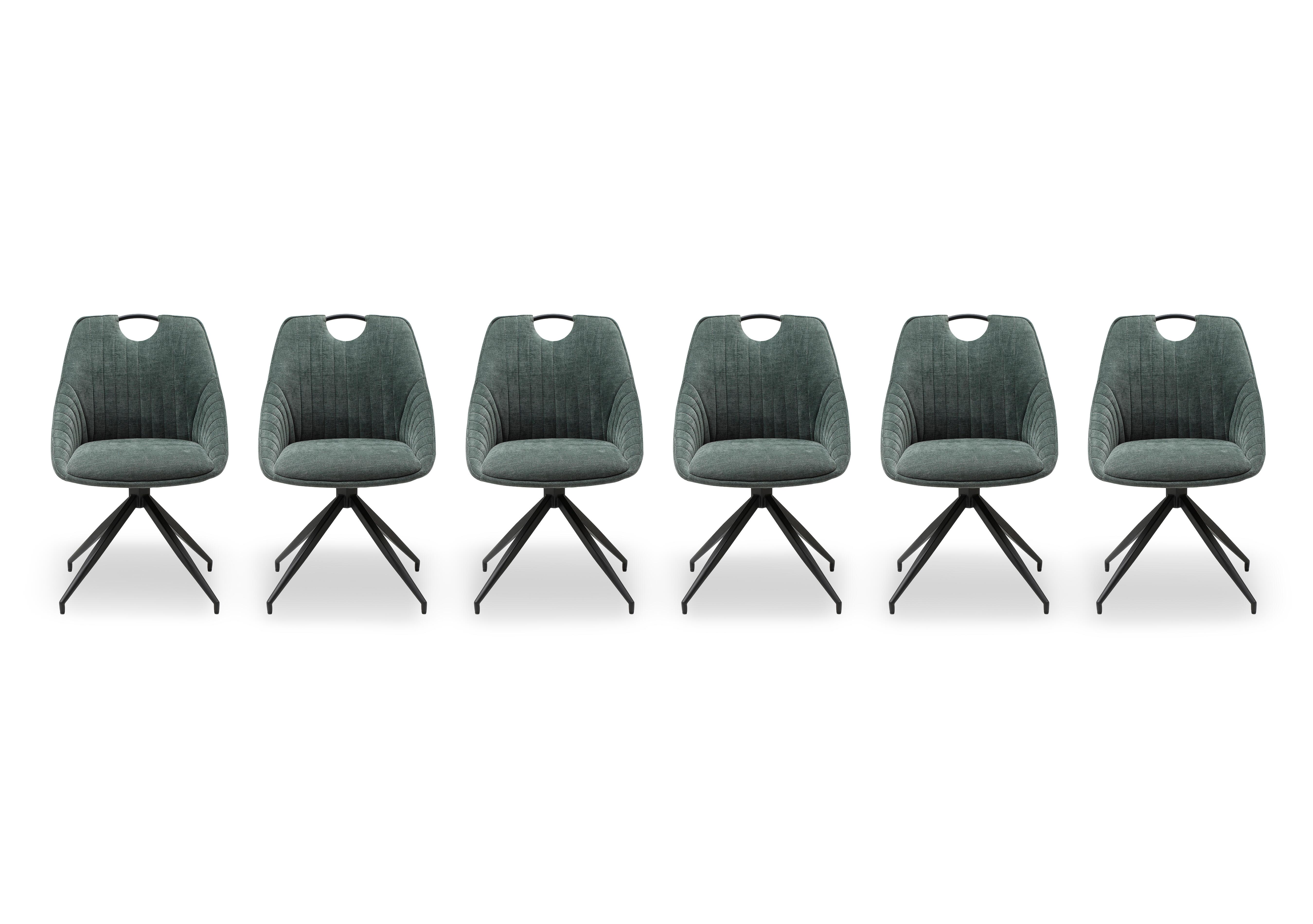 Petra Set of 6 Fabric Swivel Dining Chairs in Green on Furniture Village