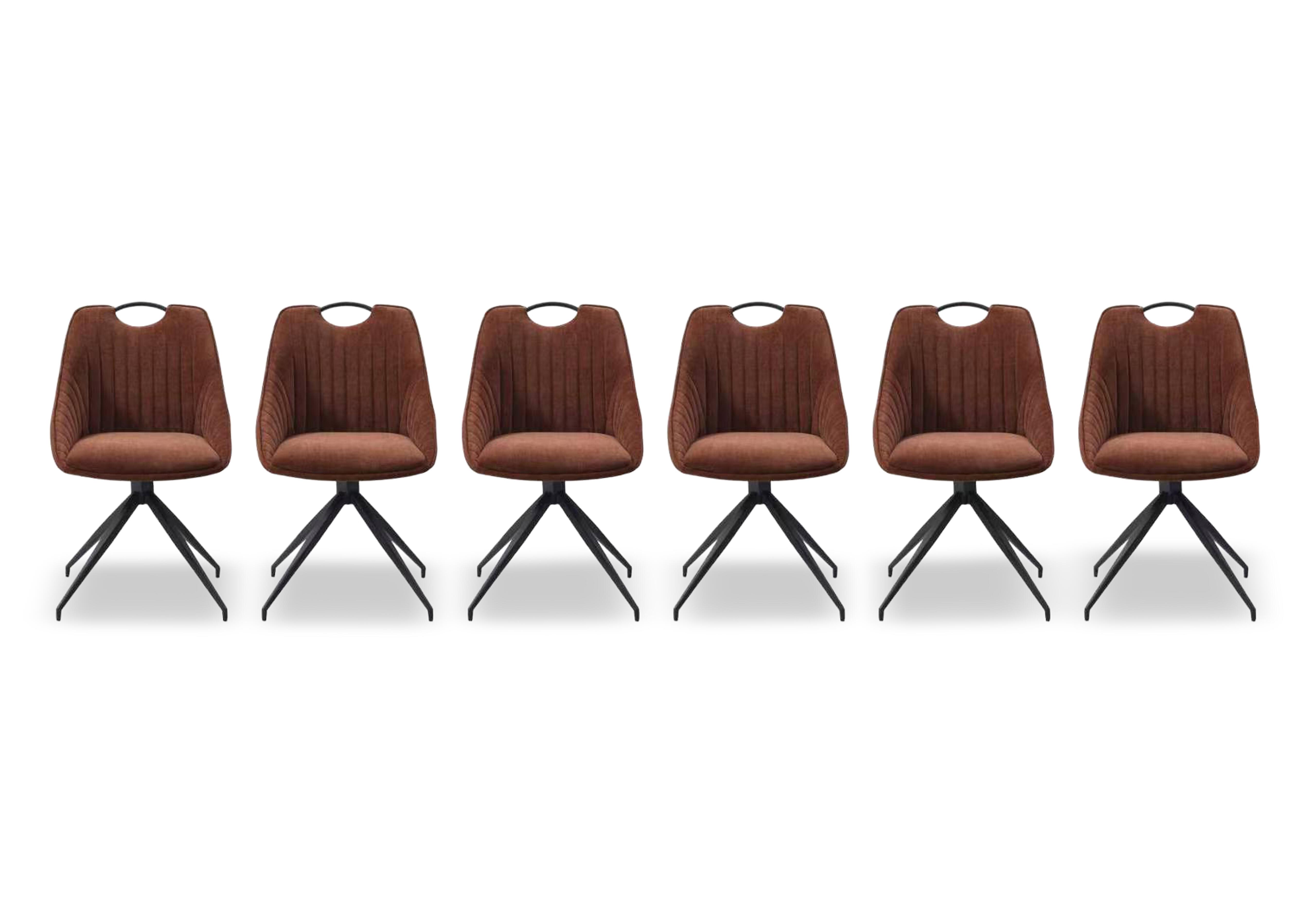 Petra Set of 6 Fabric Swivel Dining Chairs in Rust on Furniture Village