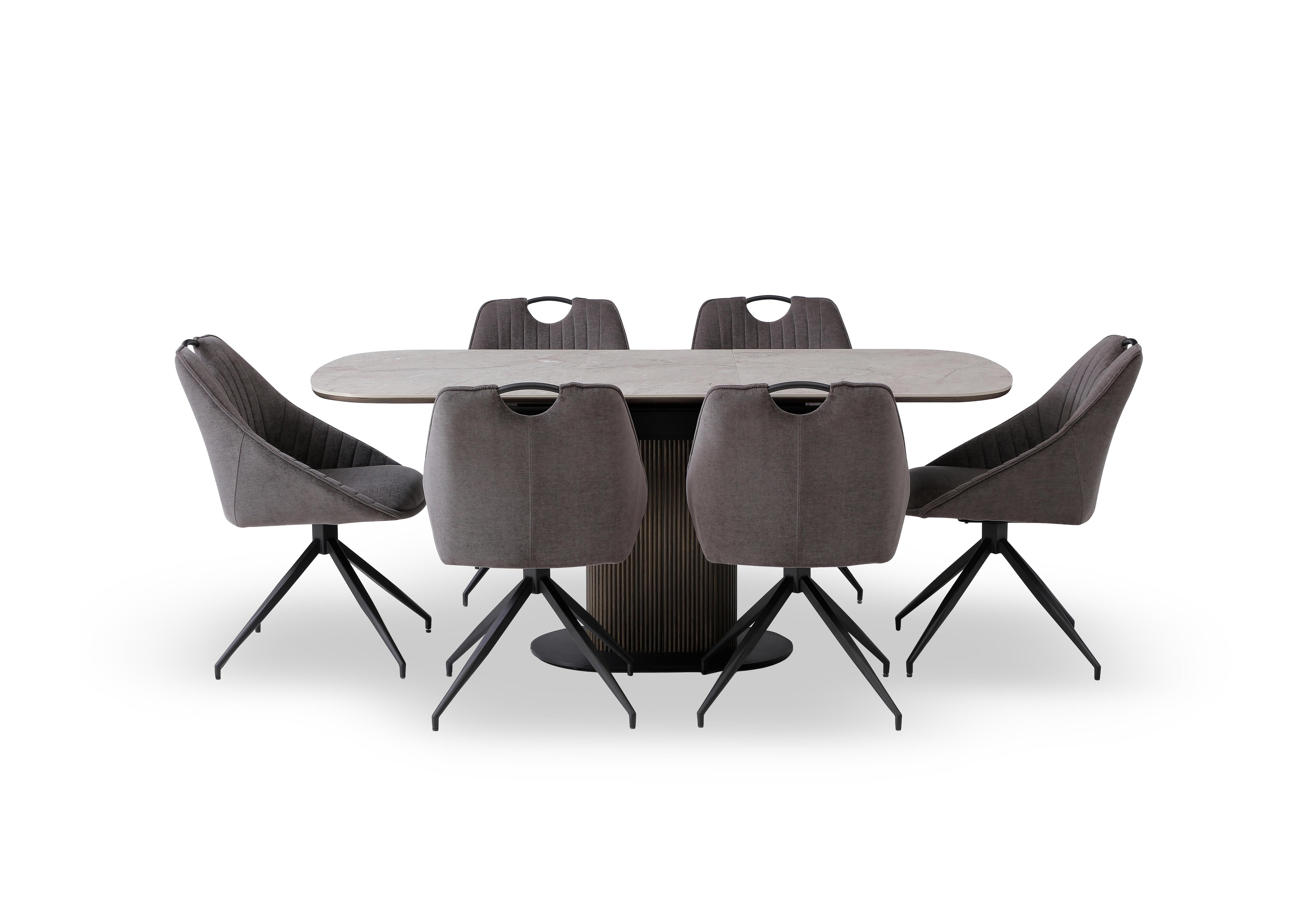 Petra Pop Up Extending Dining Table and 6 Swivel Dining Chairs in Dark Grey on Furniture Village