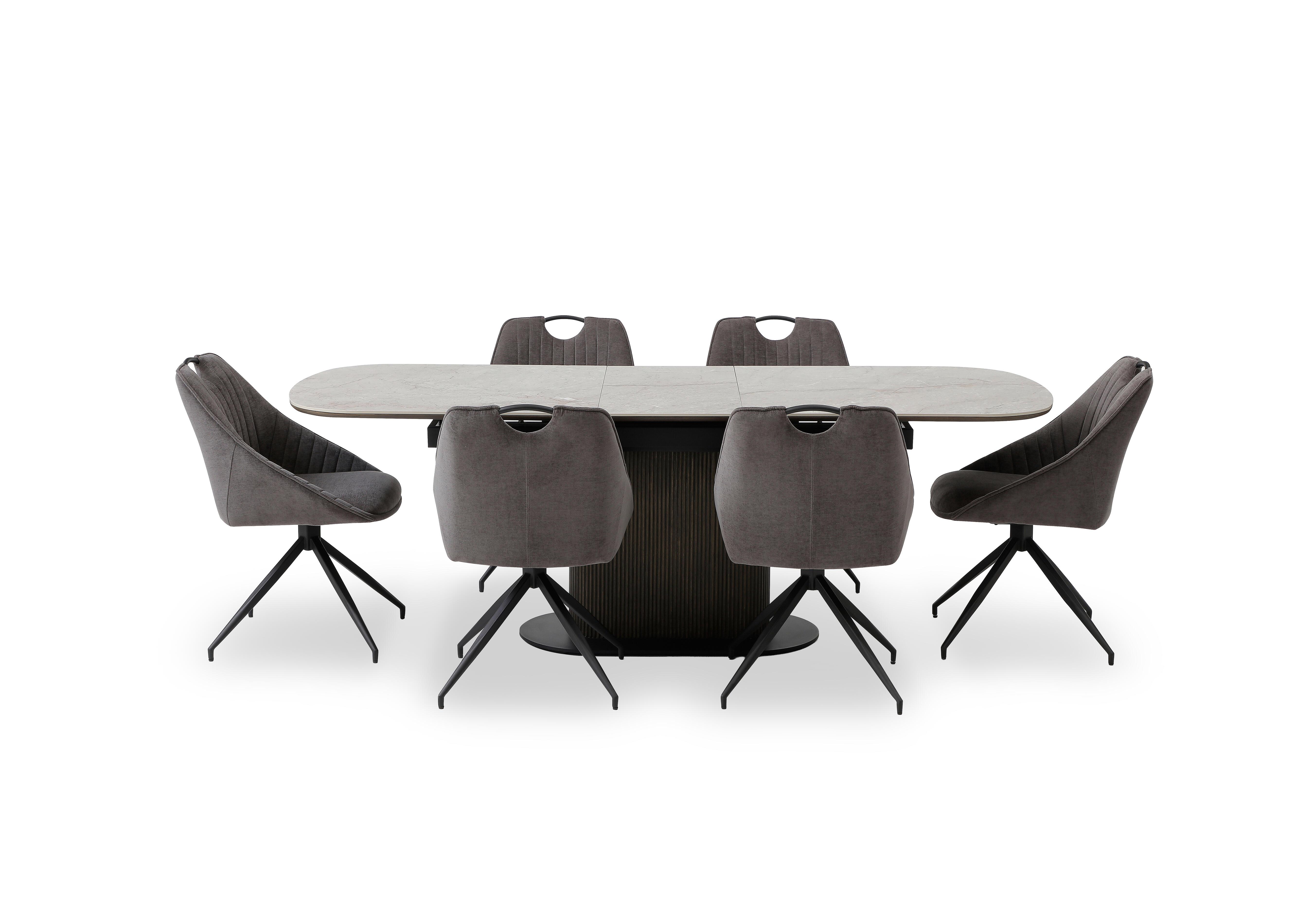 Petra Pop Up Extending Dining Table and 6 Swivel Dining Chairs in Dark Grey on Furniture Village