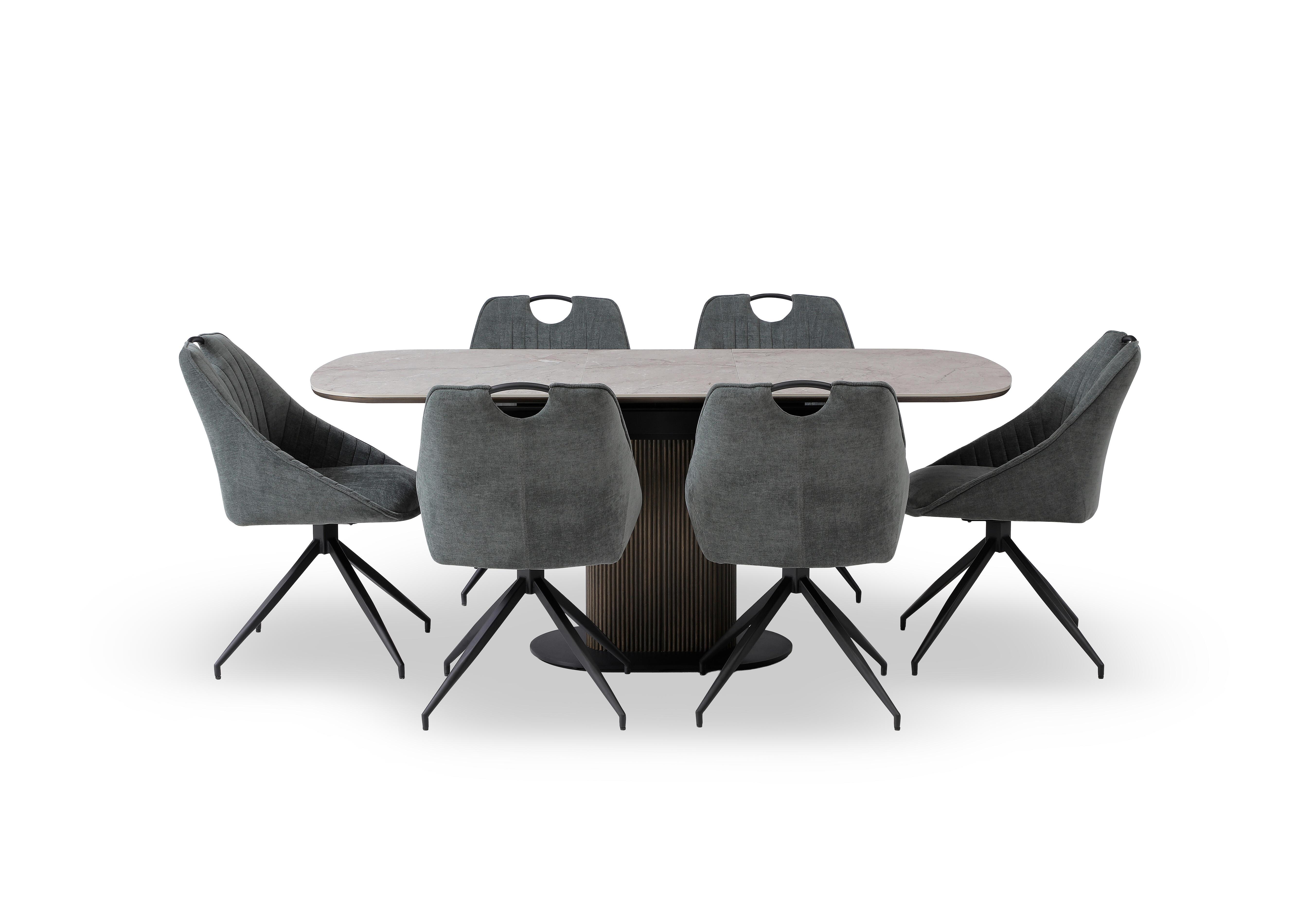 Petra Pop Up Extending Dining Table and 6 Swivel Dining Chairs in Green on Furniture Village