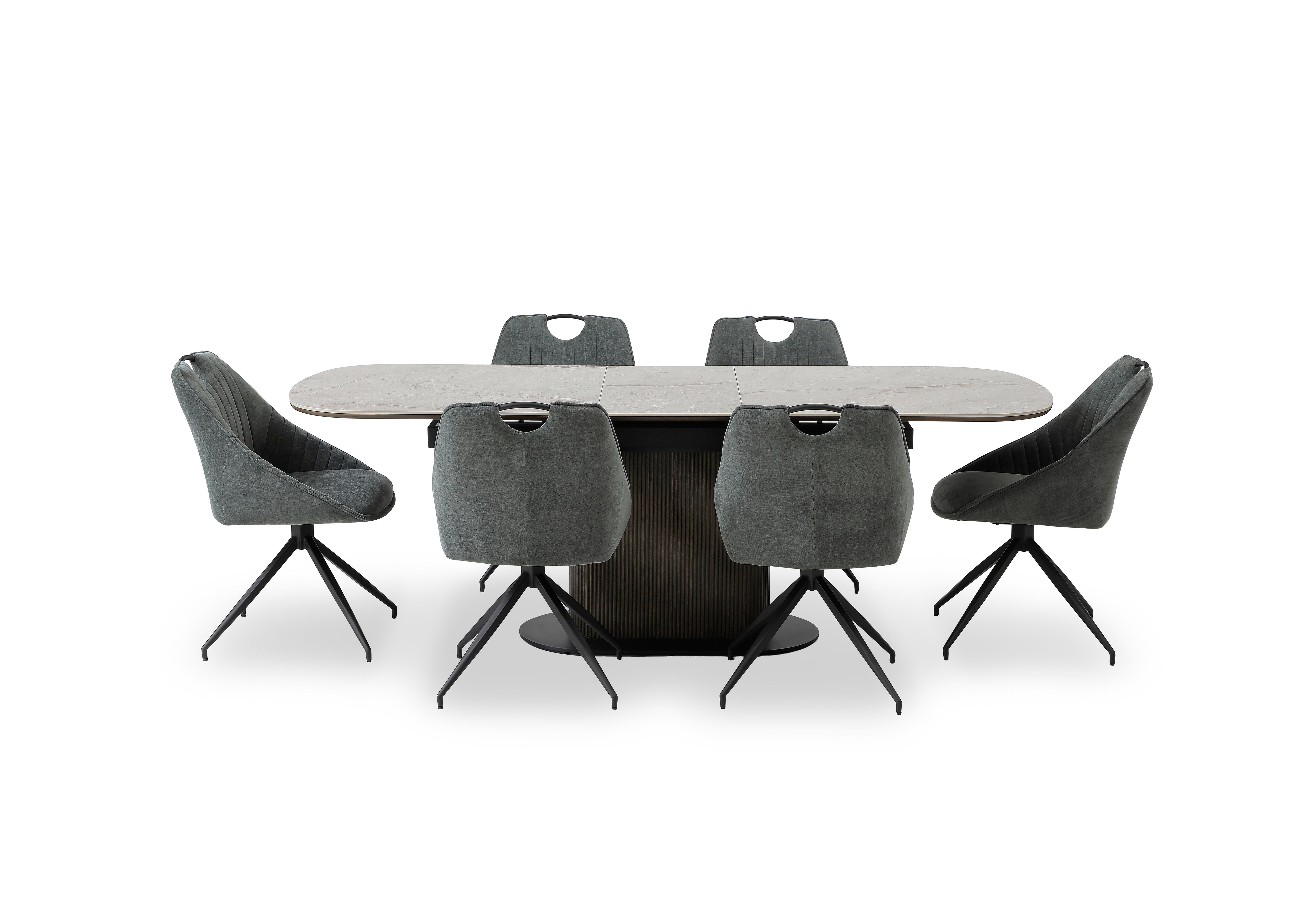 Petra Pop Up Extending Dining Table and 6 Swivel Dining Chairs in Green on Furniture Village
