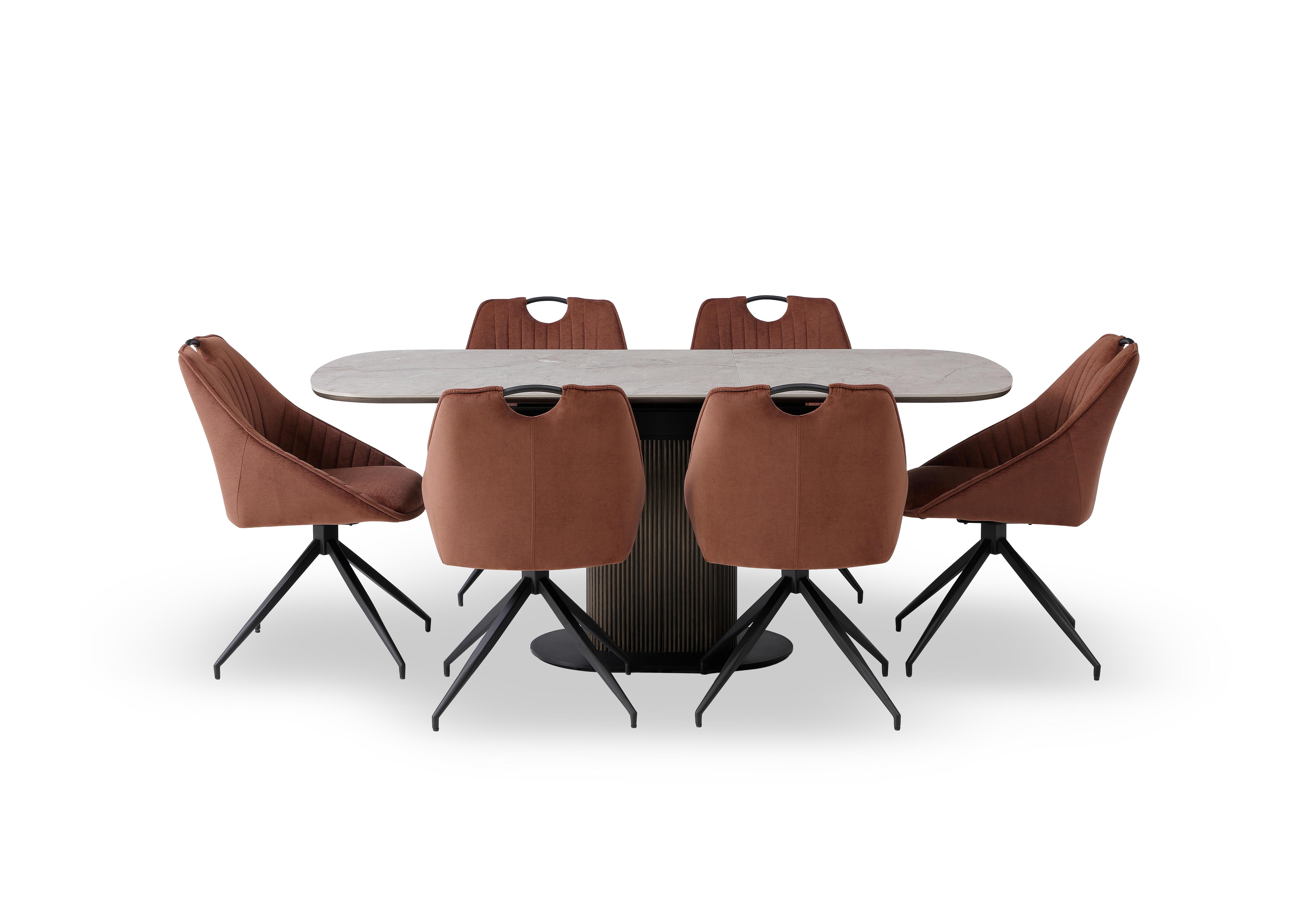Petra Pop Up Extending Dining Table and 6 Swivel Dining Chairs in Rust on Furniture Village
