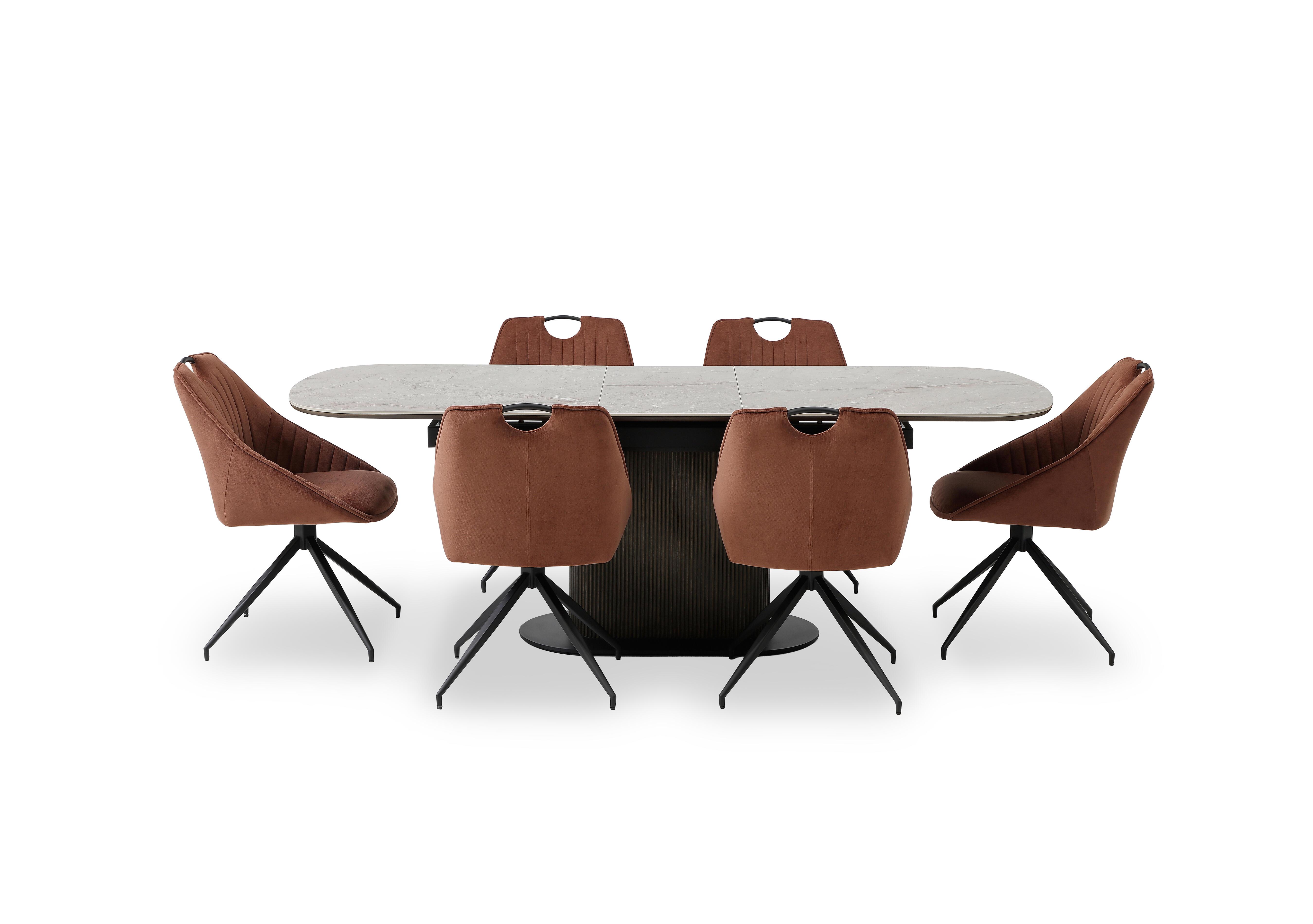 Petra Pop Up Extending Dining Table and 6 Swivel Dining Chairs in Rust on Furniture Village