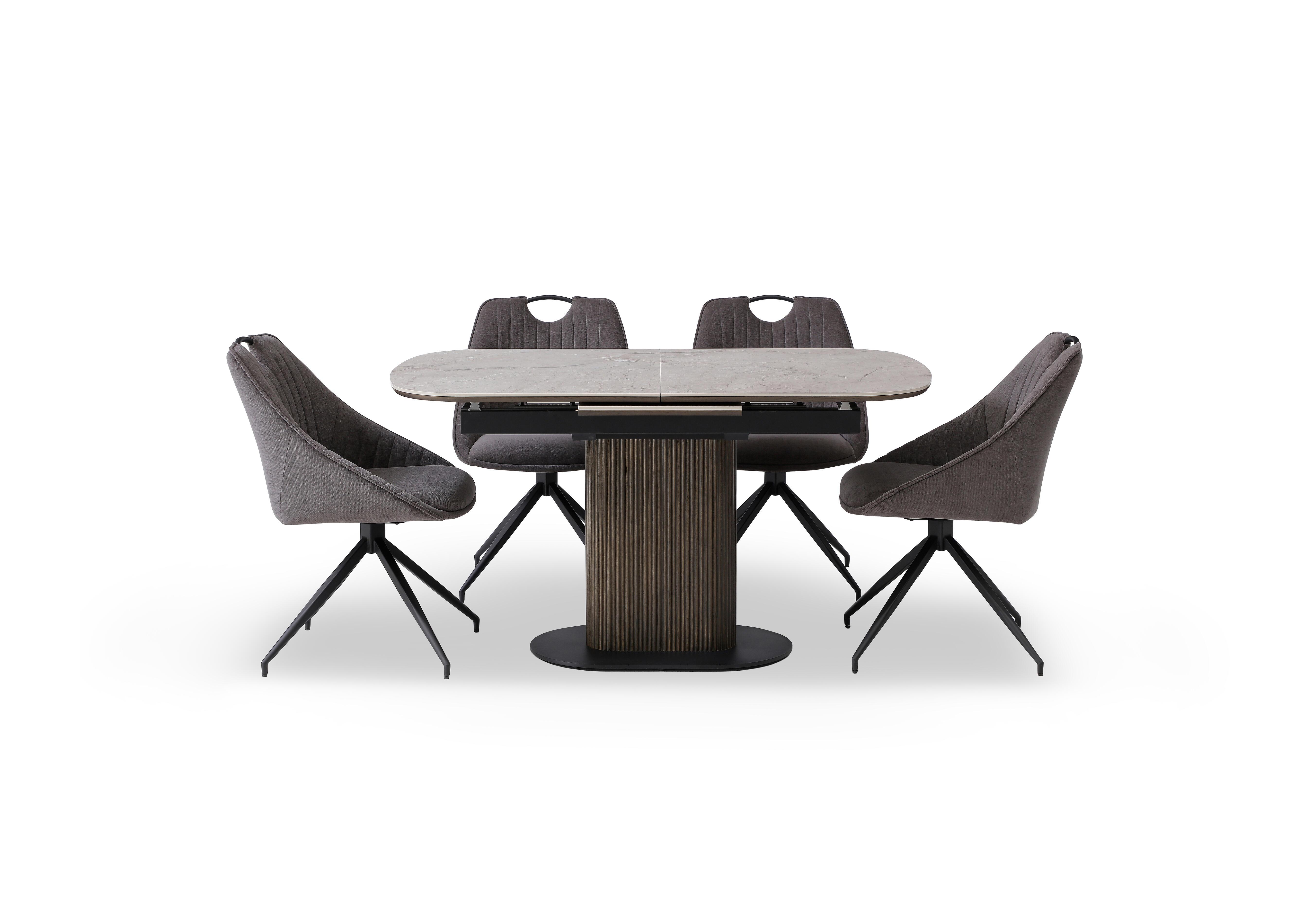 Petra Pop Up Extending Dining Table and 4 Swivel Dining Chairs in Dark Grey on Furniture Village