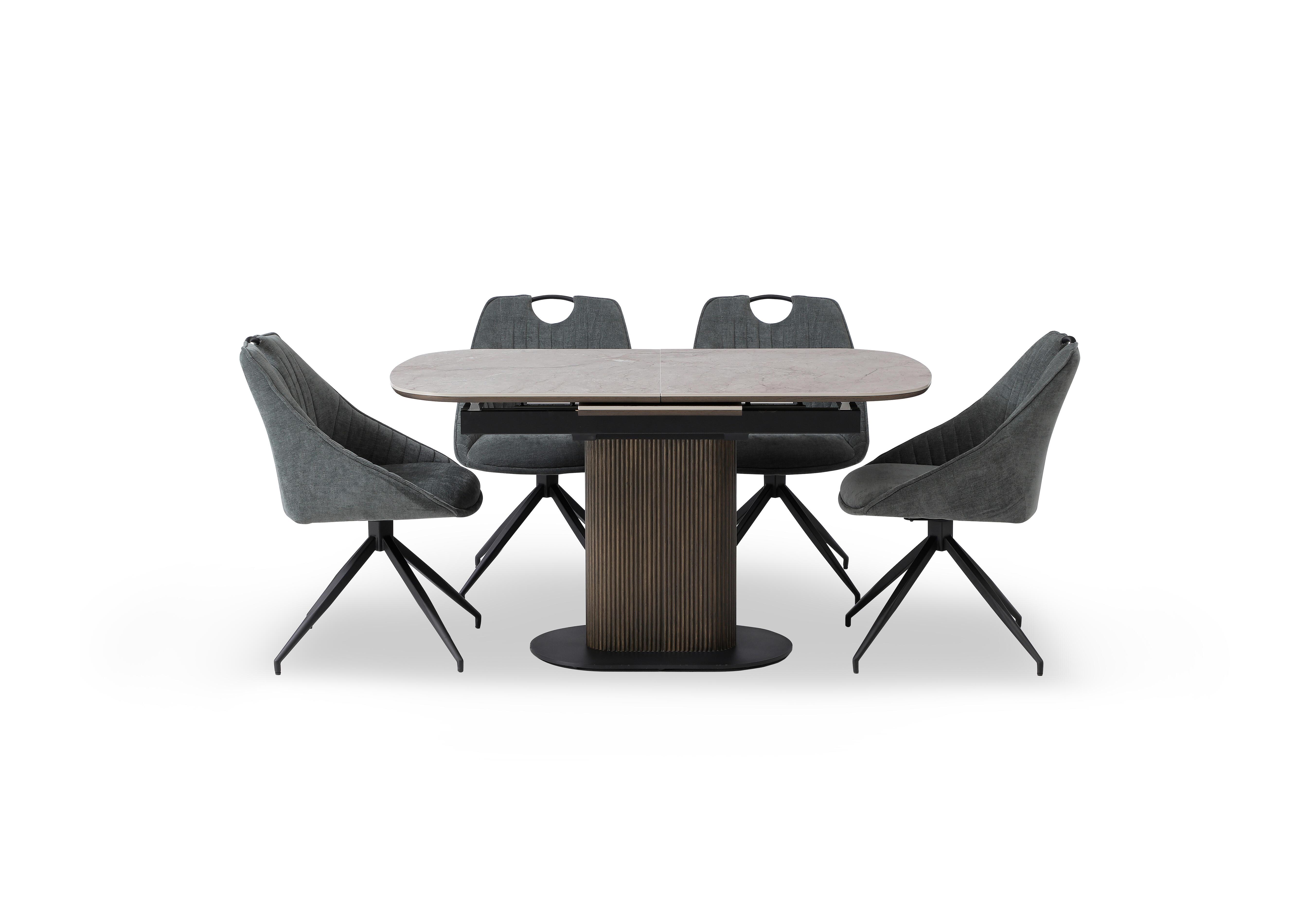 Petra Pop Up Extending Dining Table and 4 Swivel Dining Chairs in Green on Furniture Village