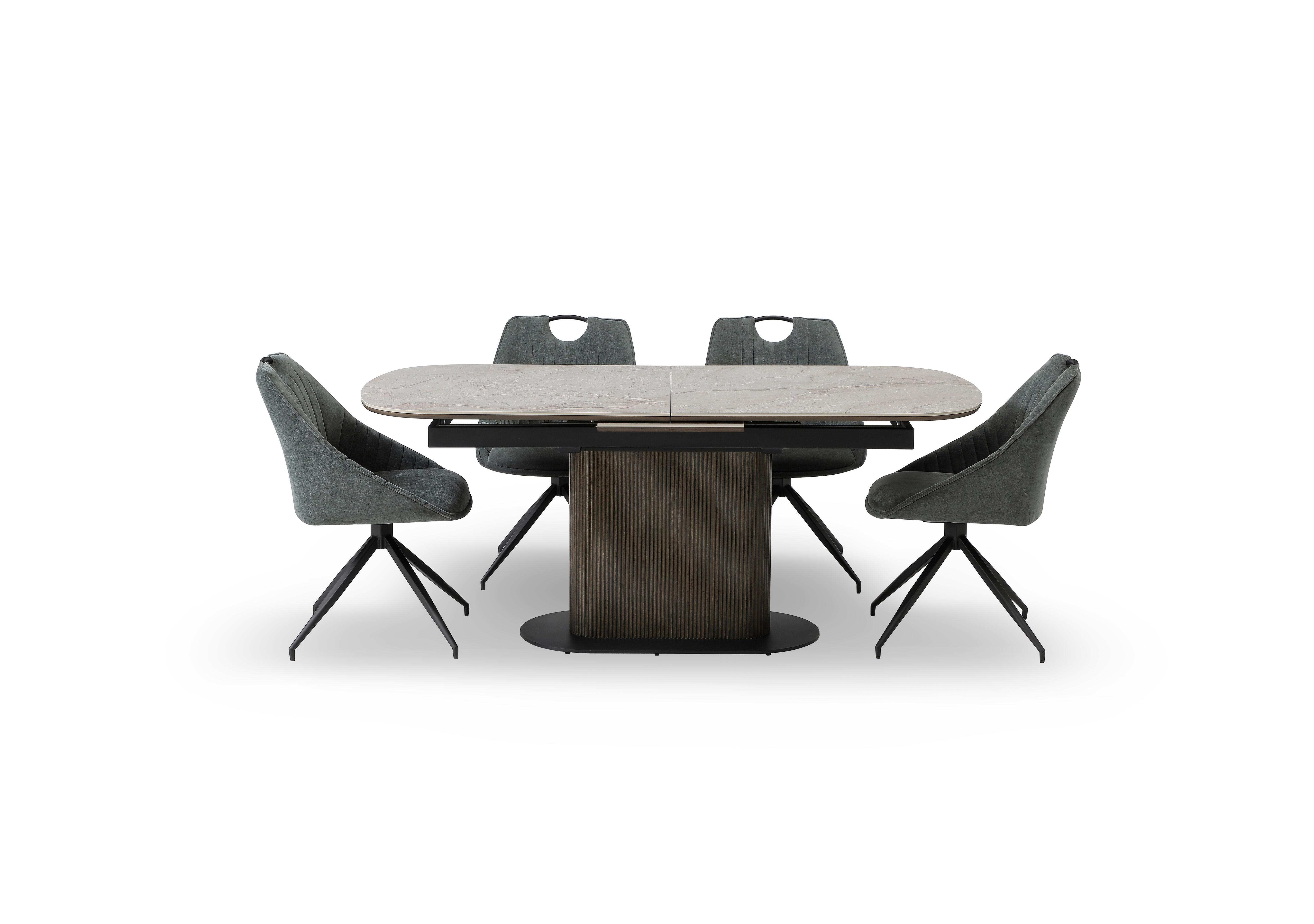 Petra Pop Up Extending Dining Table and 4 Swivel Dining Chairs in Green on Furniture Village