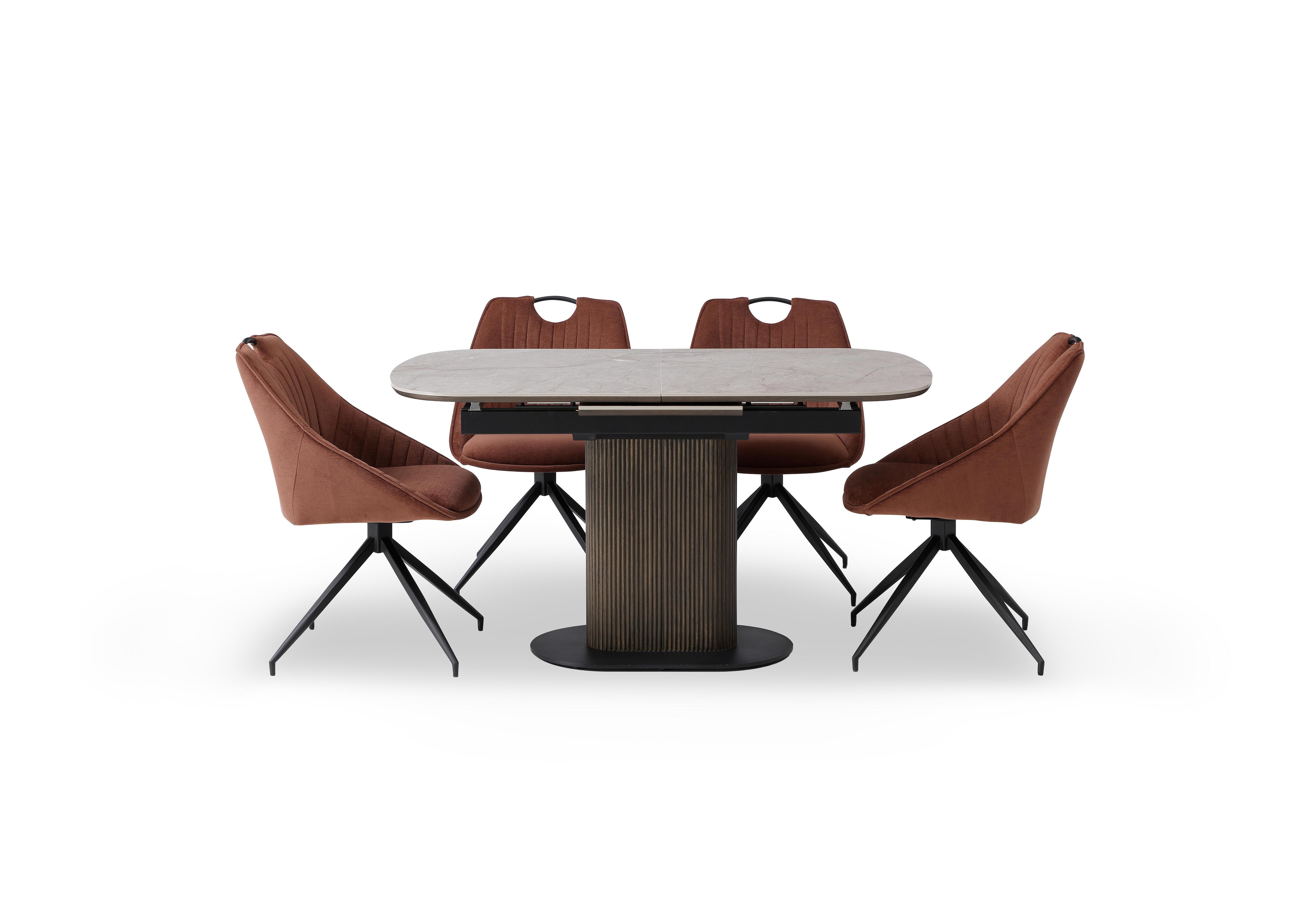 Petra Pop Up Extending Dining Table and 4 Swivel Dining Chairs in Rust on Furniture Village