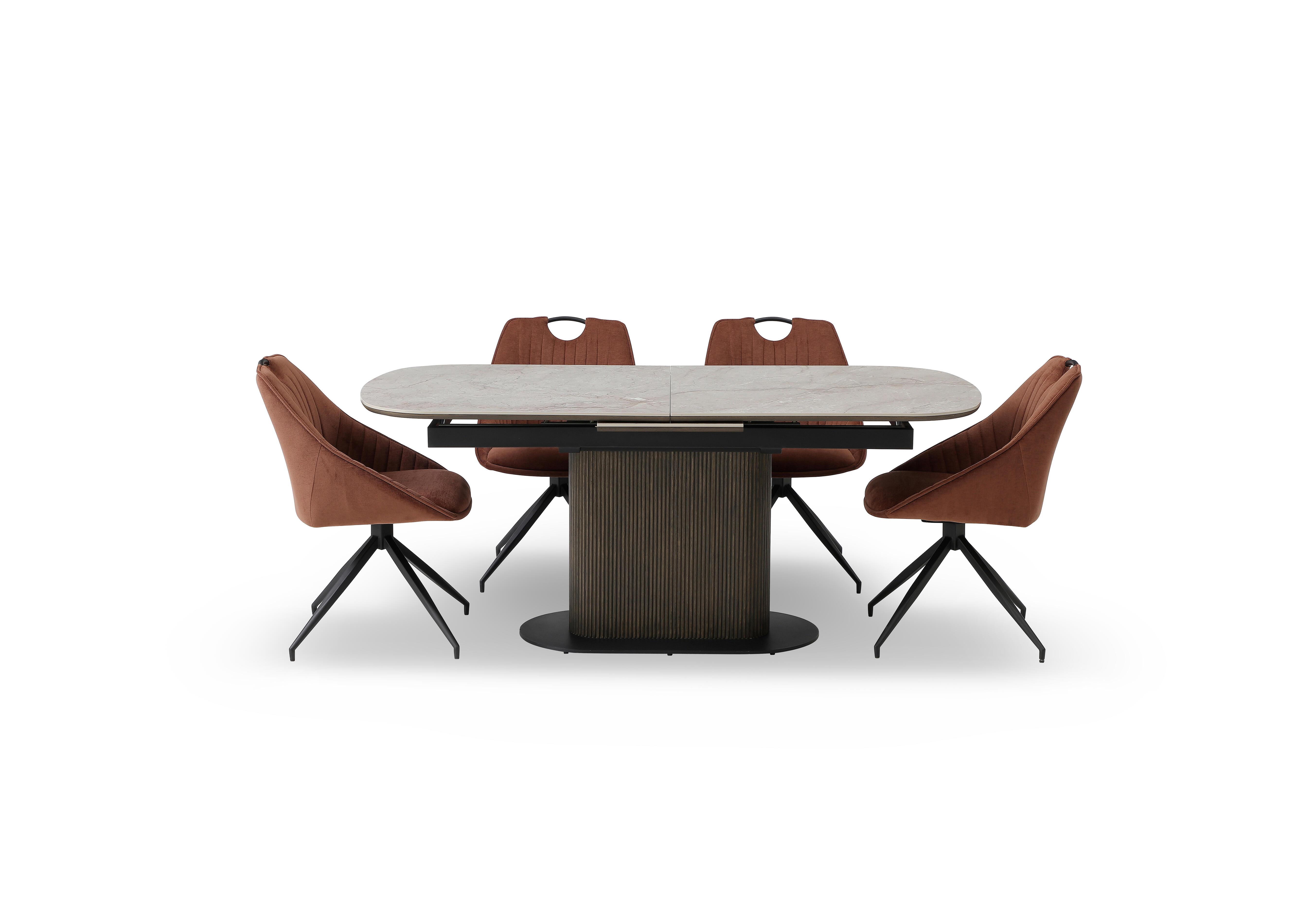 Petra Pop Up Extending Dining Table and 4 Swivel Dining Chairs in Rust on Furniture Village