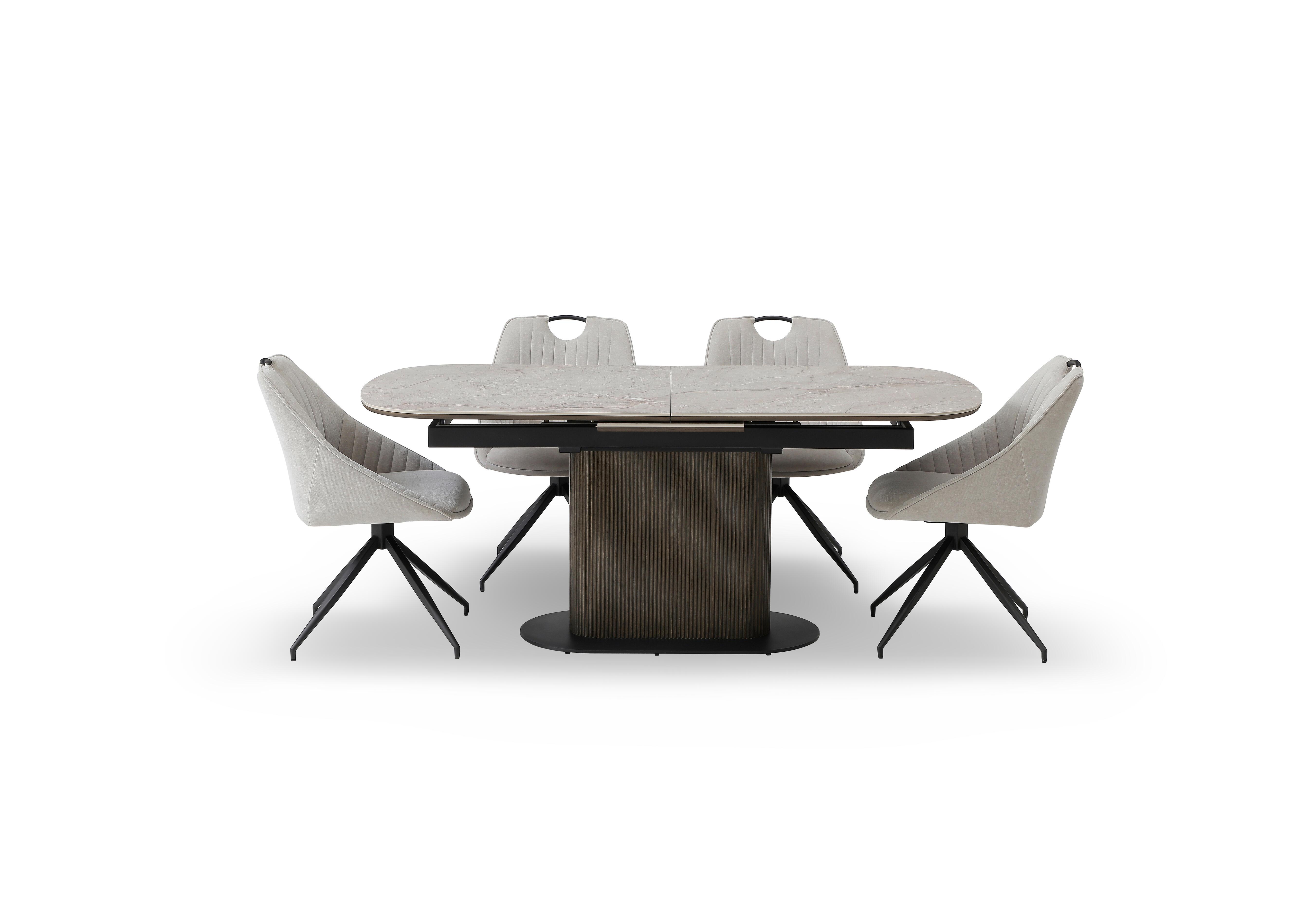 Petra Pop Up Extending Dining Table and 4 Swivel Dining Chairs in Silver on Furniture Village