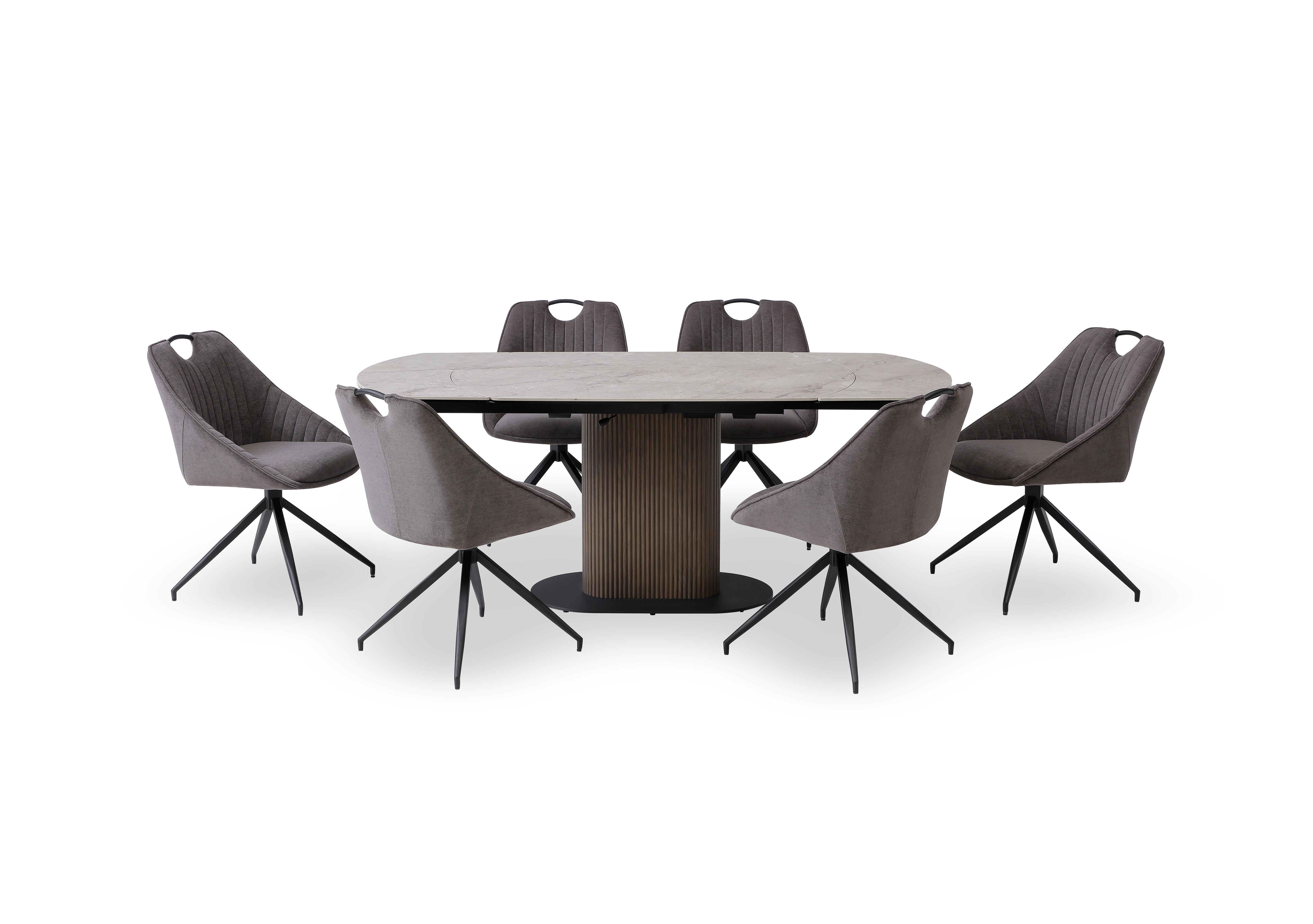 Petra Swivel Extending Dining Table and 6 Swivel Dining Chairs in Dark Grey on Furniture Village