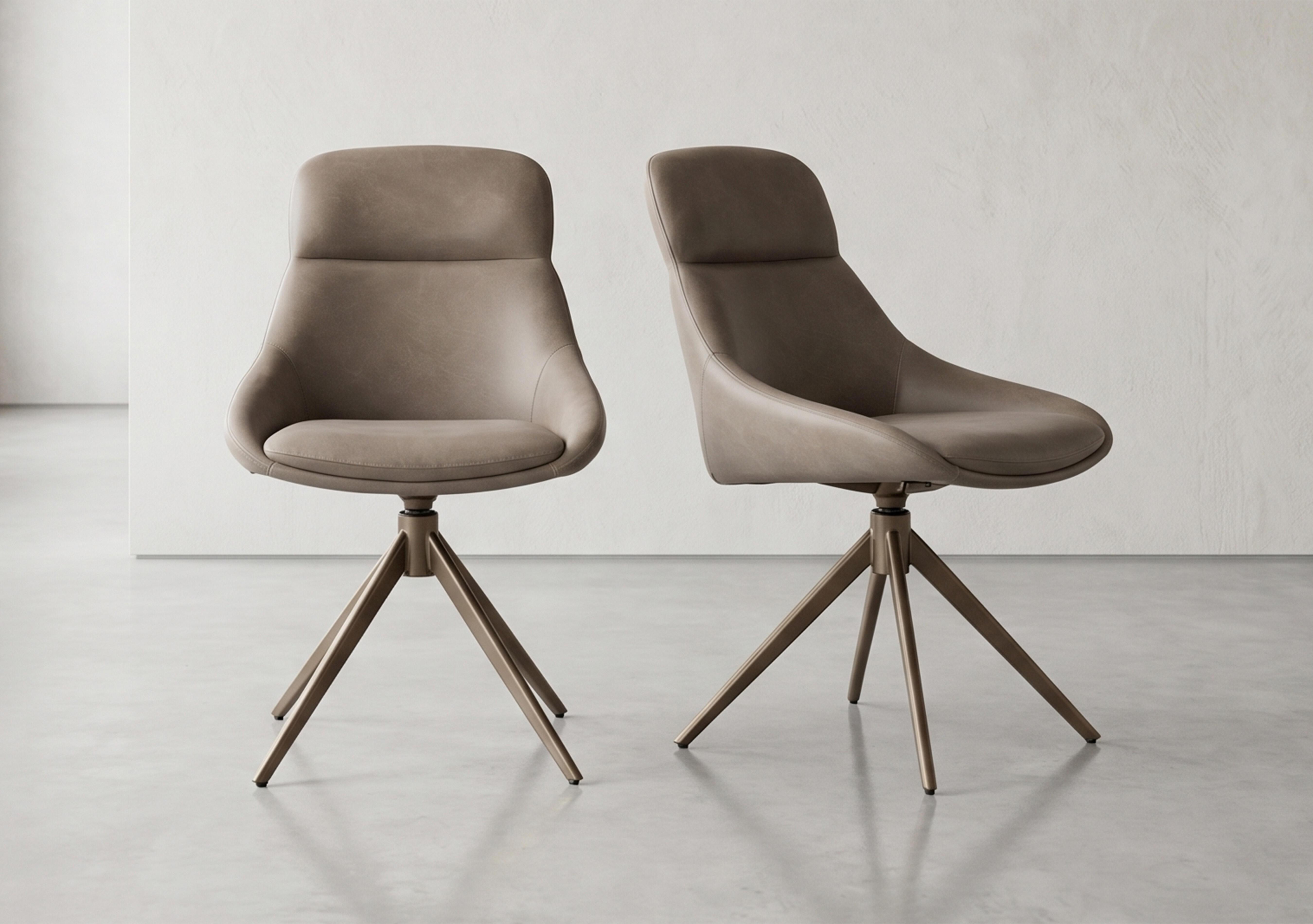 Arno Pair of Faux Leather Swivel Dining Chairs in Truffle on Furniture Village