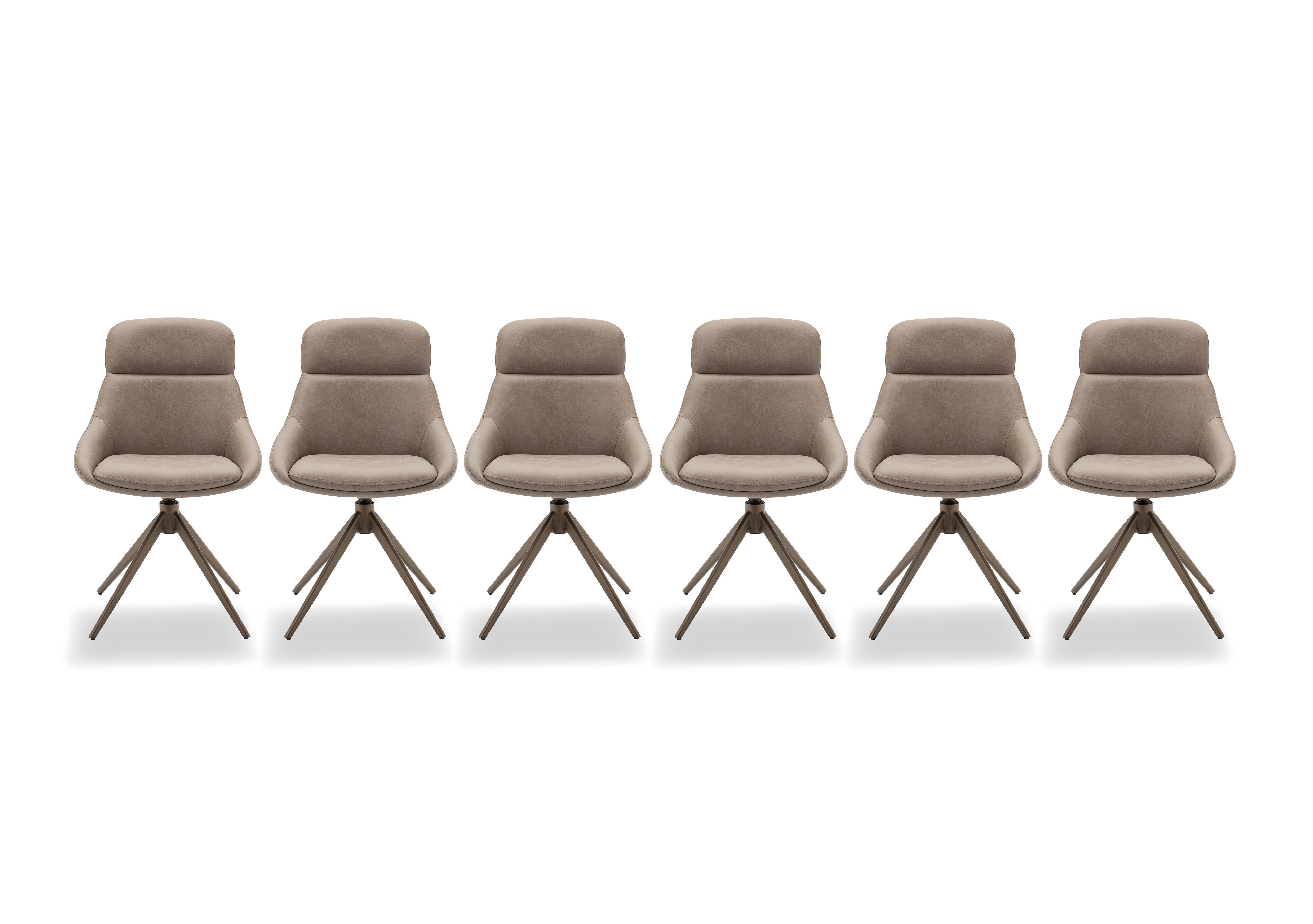 Arno Set of 6 Faux Leather Swivel Dining Chairs in Truffle on Furniture Village