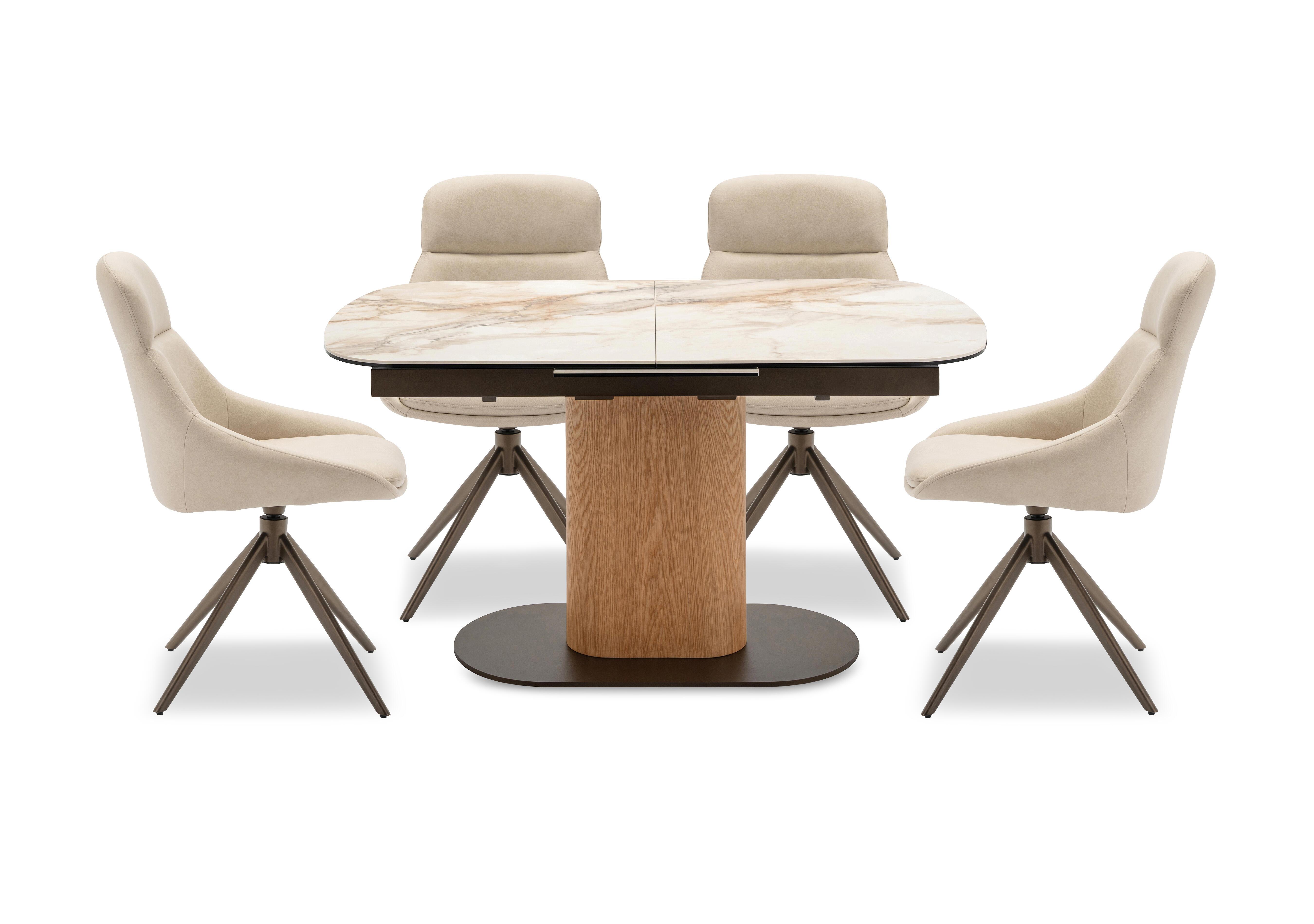 Arno Pop Up Extending Dining Table and 4 Faux Leather Swivel Dining Chairs in Stone on Furniture Village