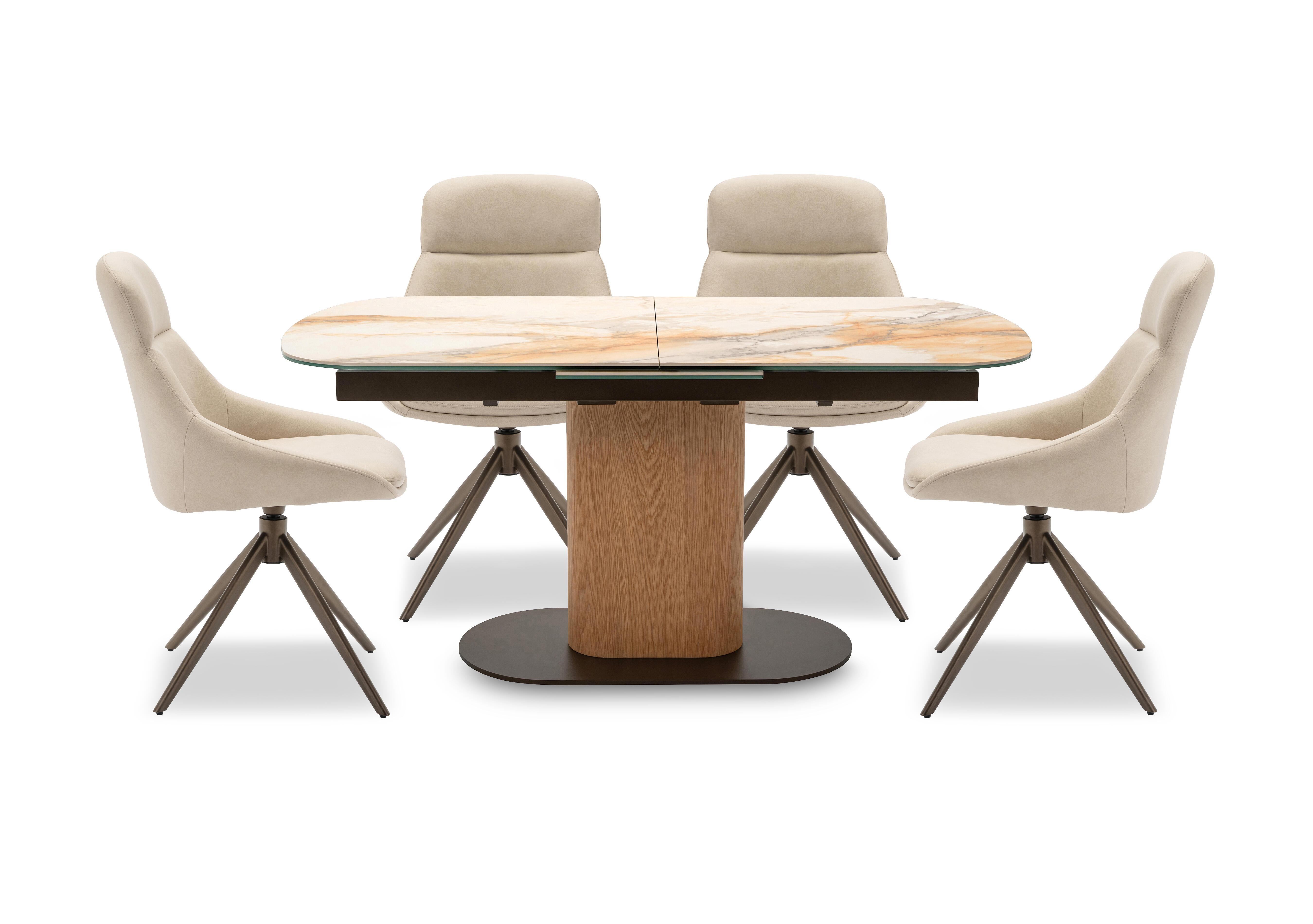 Arno Pop Up Extending Dining Table and 4 Faux Leather Swivel Dining Chairs in Stone on Furniture Village