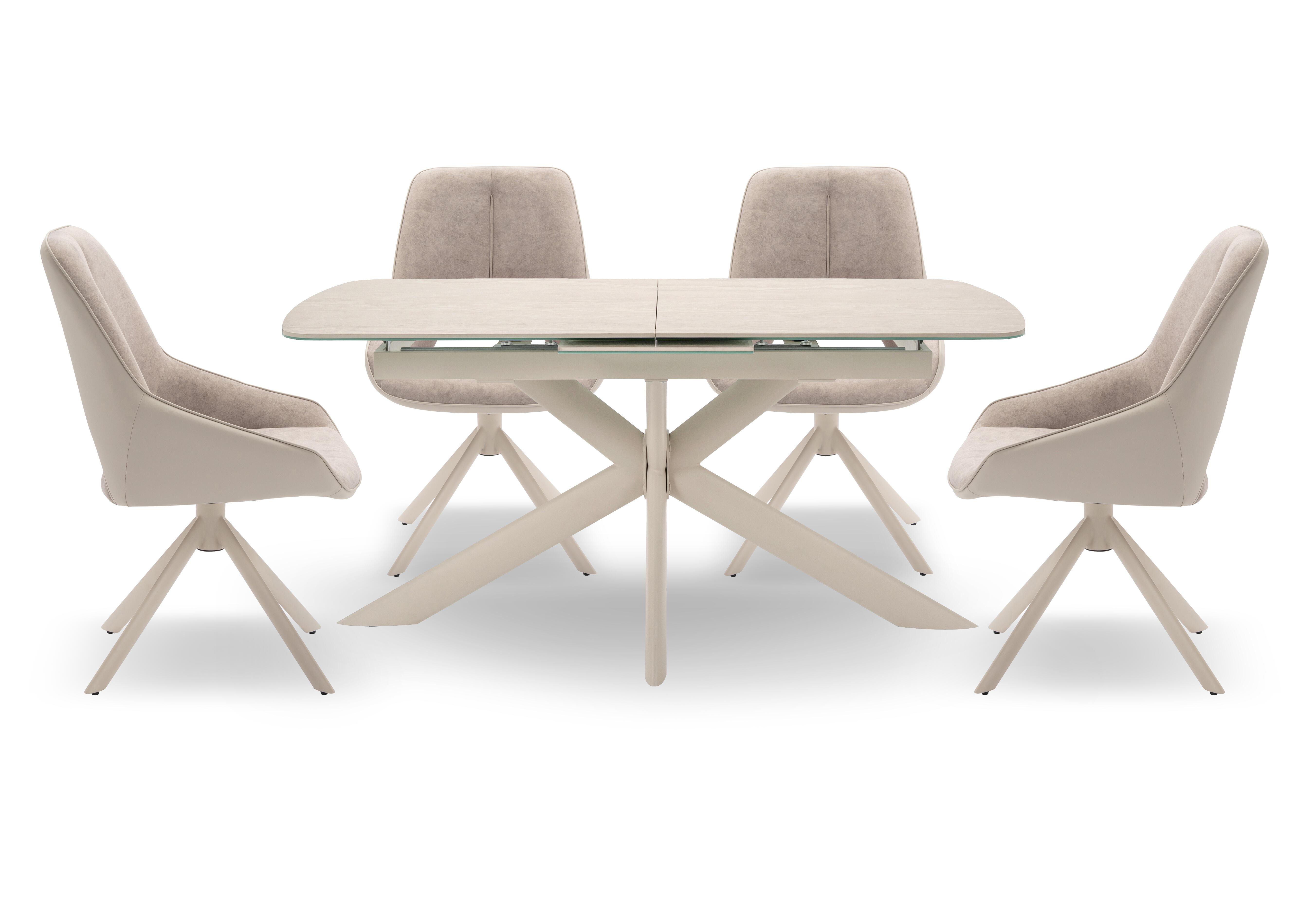 Tino Pop-up Extending Dining Table and 4 Two Tone Swivel Dining Chairs in  on Furniture Village