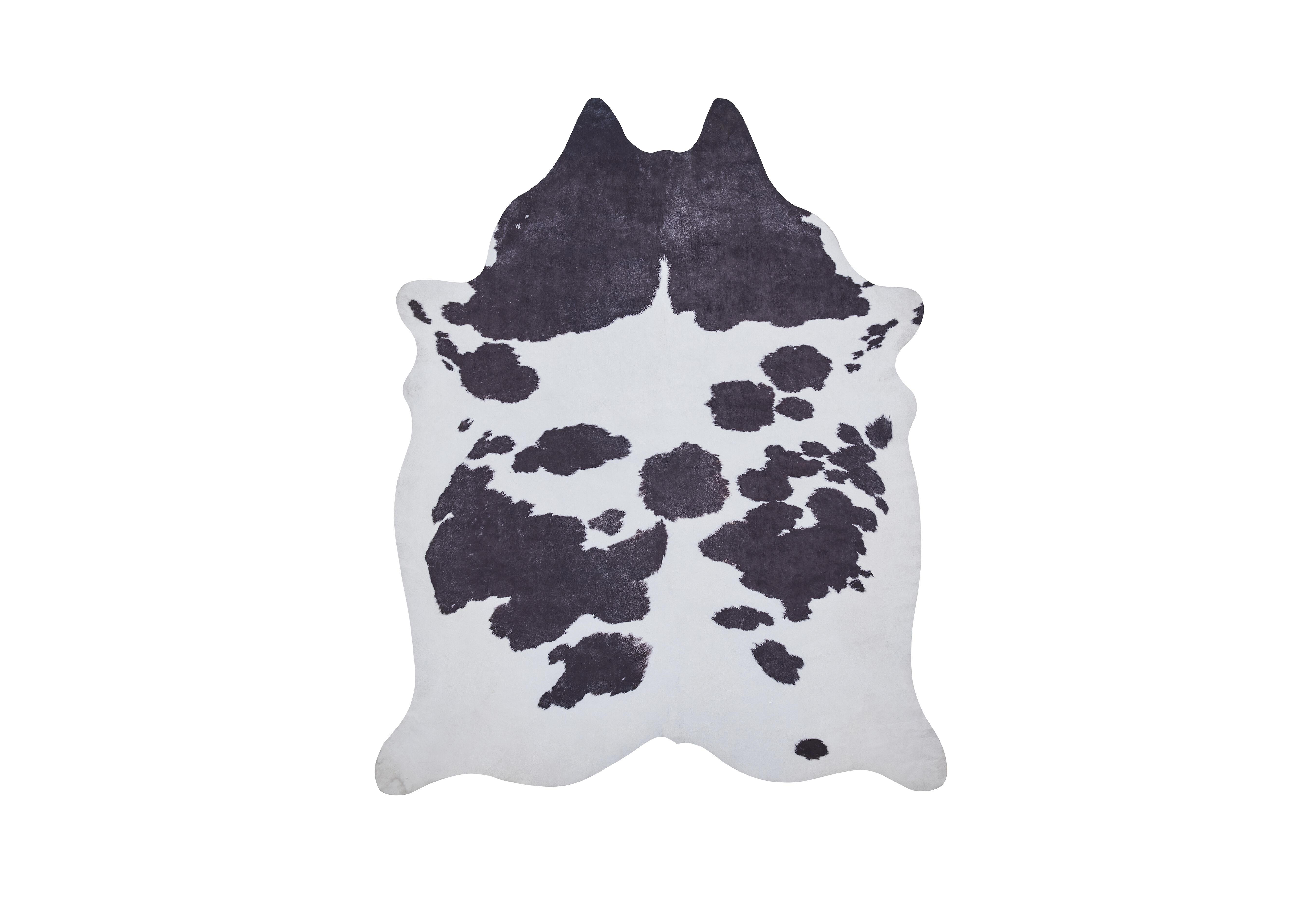 Faux Cow Print Rug in Black - White on Furniture Village