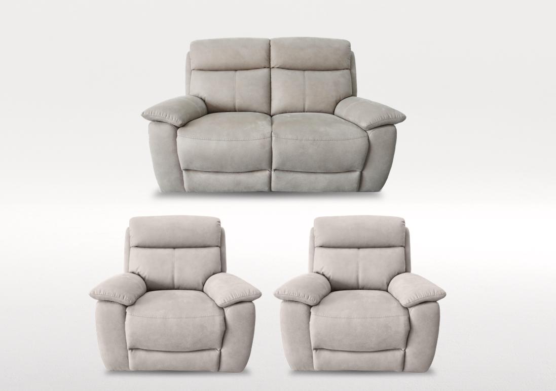 Echo 2 Seater Fabric Power Recliner Sofa and 2 Armchairs Set in Bfa-Blj-R946 Silver on Furniture Village