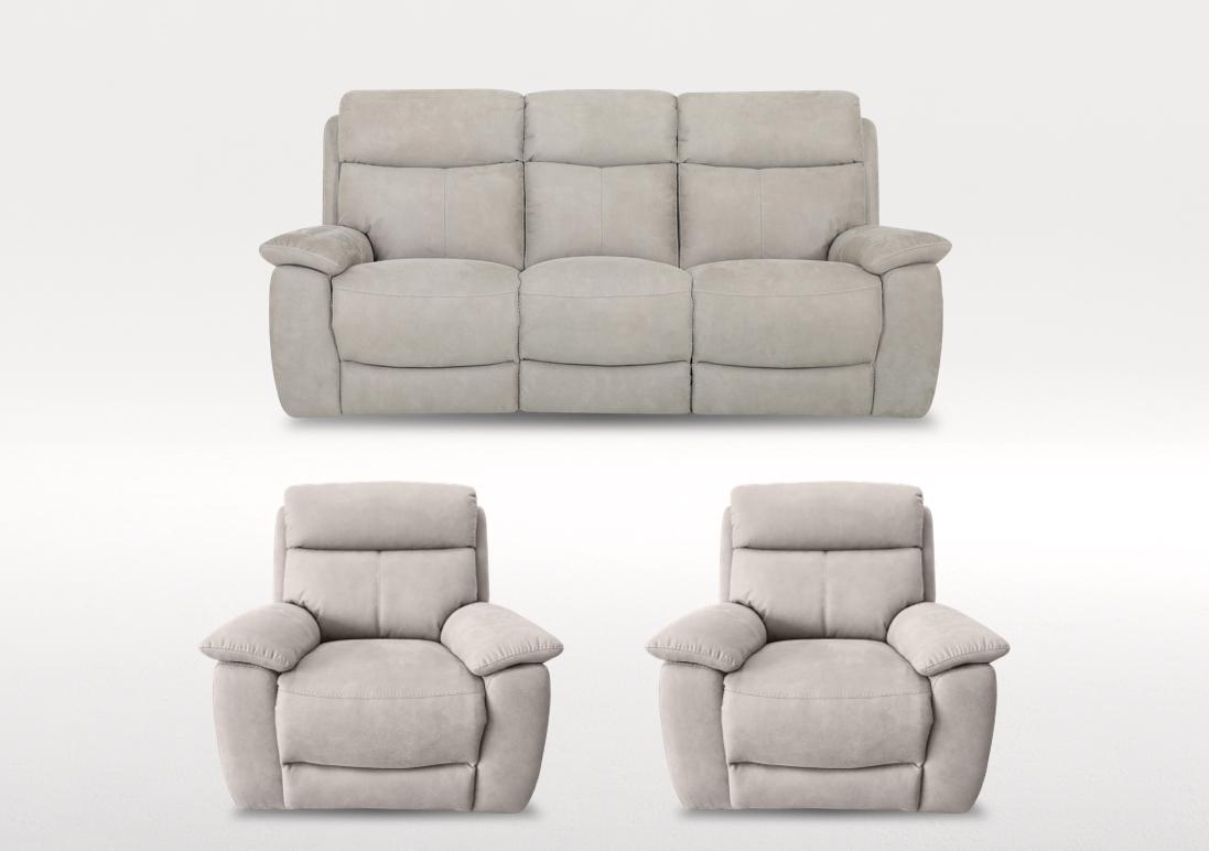 Echo 3 Seater Fabric Power Recliner Sofa and 2 Armchairs Set in Bfa-Blj-R946 Silver on Furniture Village