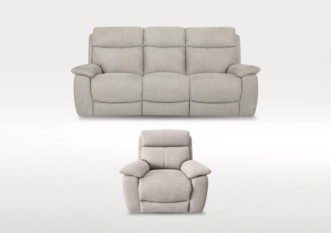Echo 3 Seater Fabric Power Recliner Sofa and Armchair Set in Bfa-Blj-R946 Silver on Furniture Village