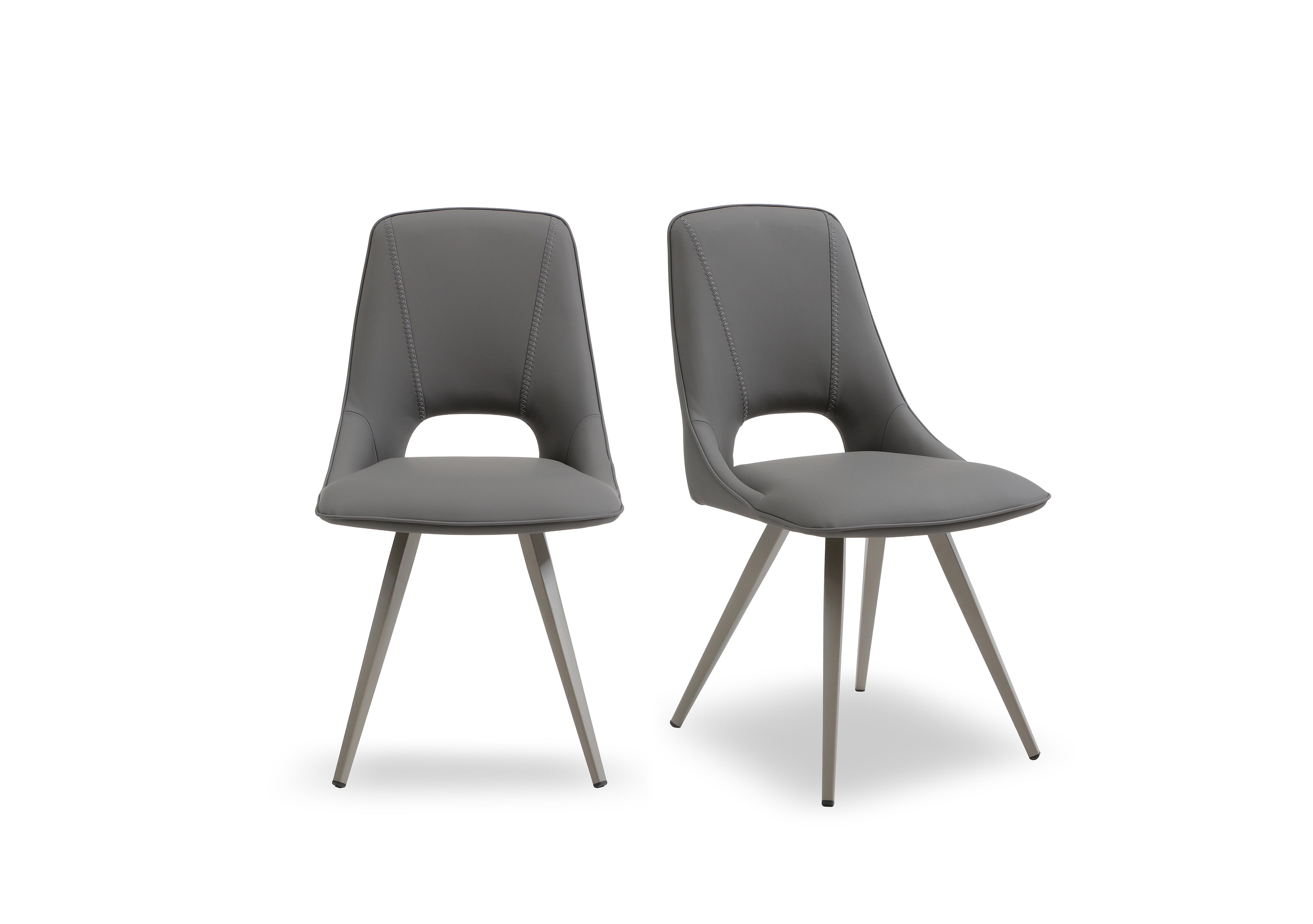 Matera Pair of Faux Leather Dining Chairs with Taupe Legs in Anthracite on Furniture Village