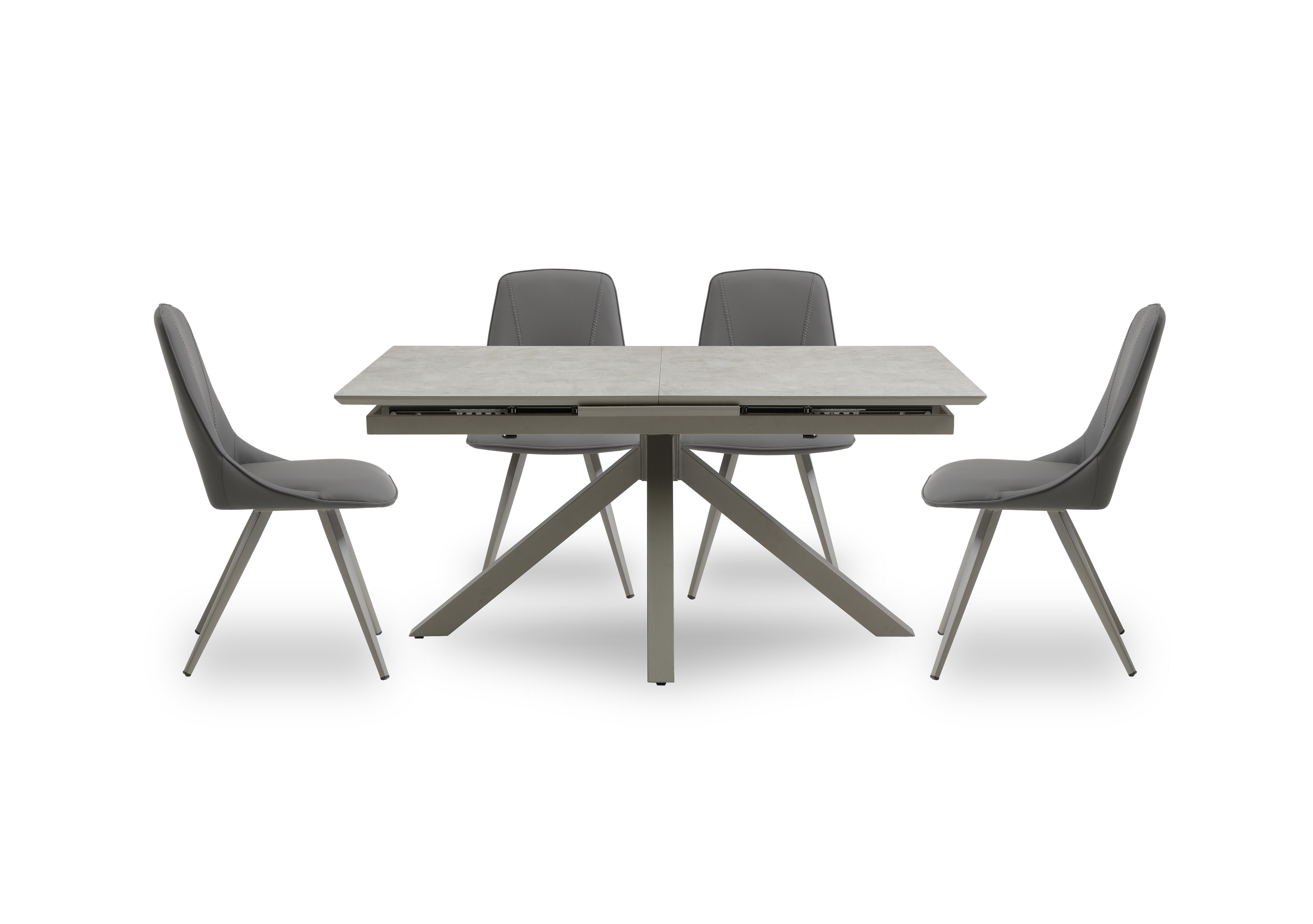 Matera Pop Up Extending Dining Table with Star Base and 4 Faux Leather Dining Chairs with Taupe Legs in Anthracite on Furniture Village