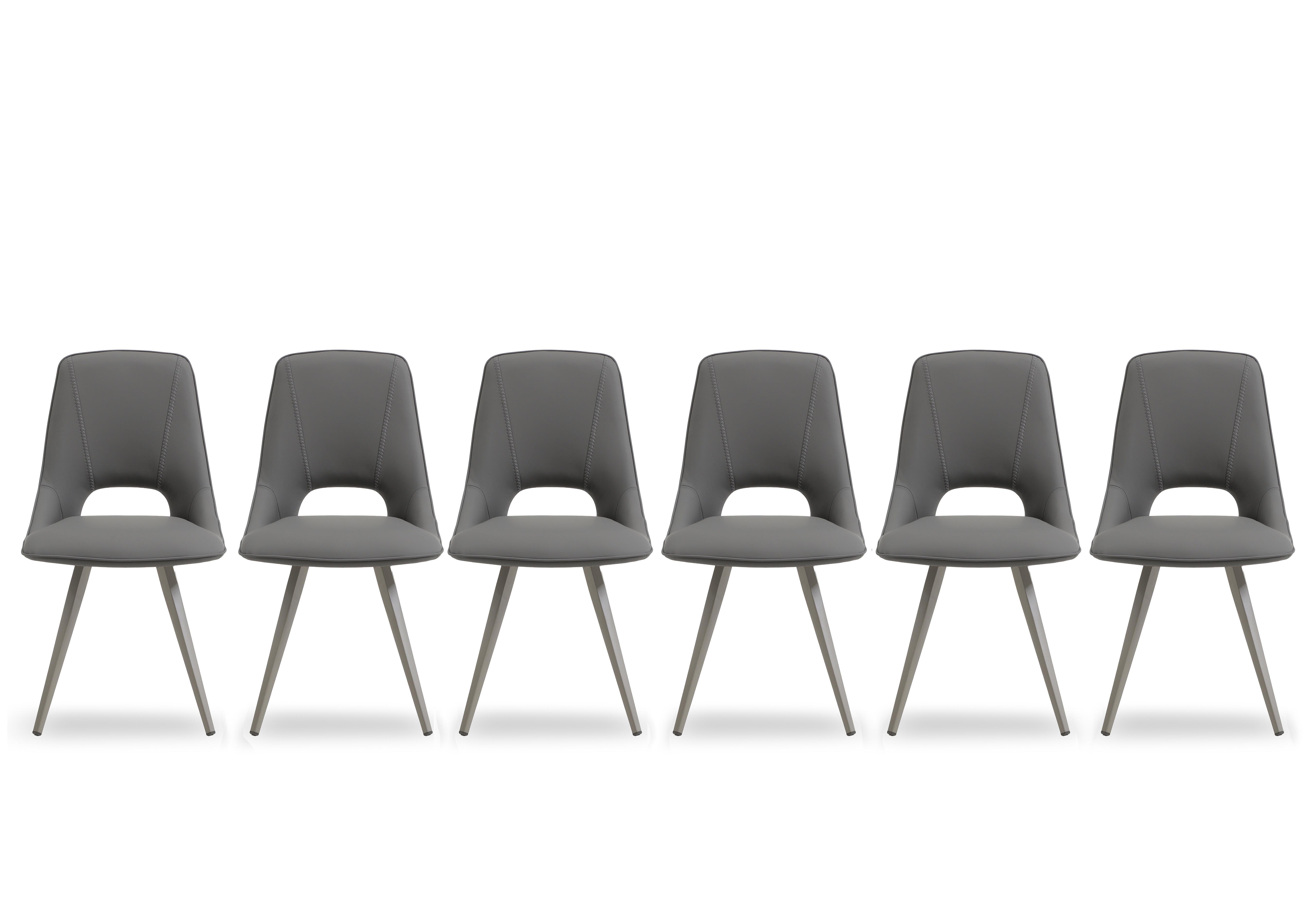 Matera Set of 6 Faux Leather Dining Chairs with Taupe Legs in Anthracite on Furniture Village