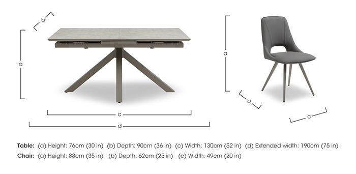 Matera Pop Up Extending Dining Table with Star Base and 6 Faux Leather Dining Chairs with Taupe Legs in  on Furniture Village