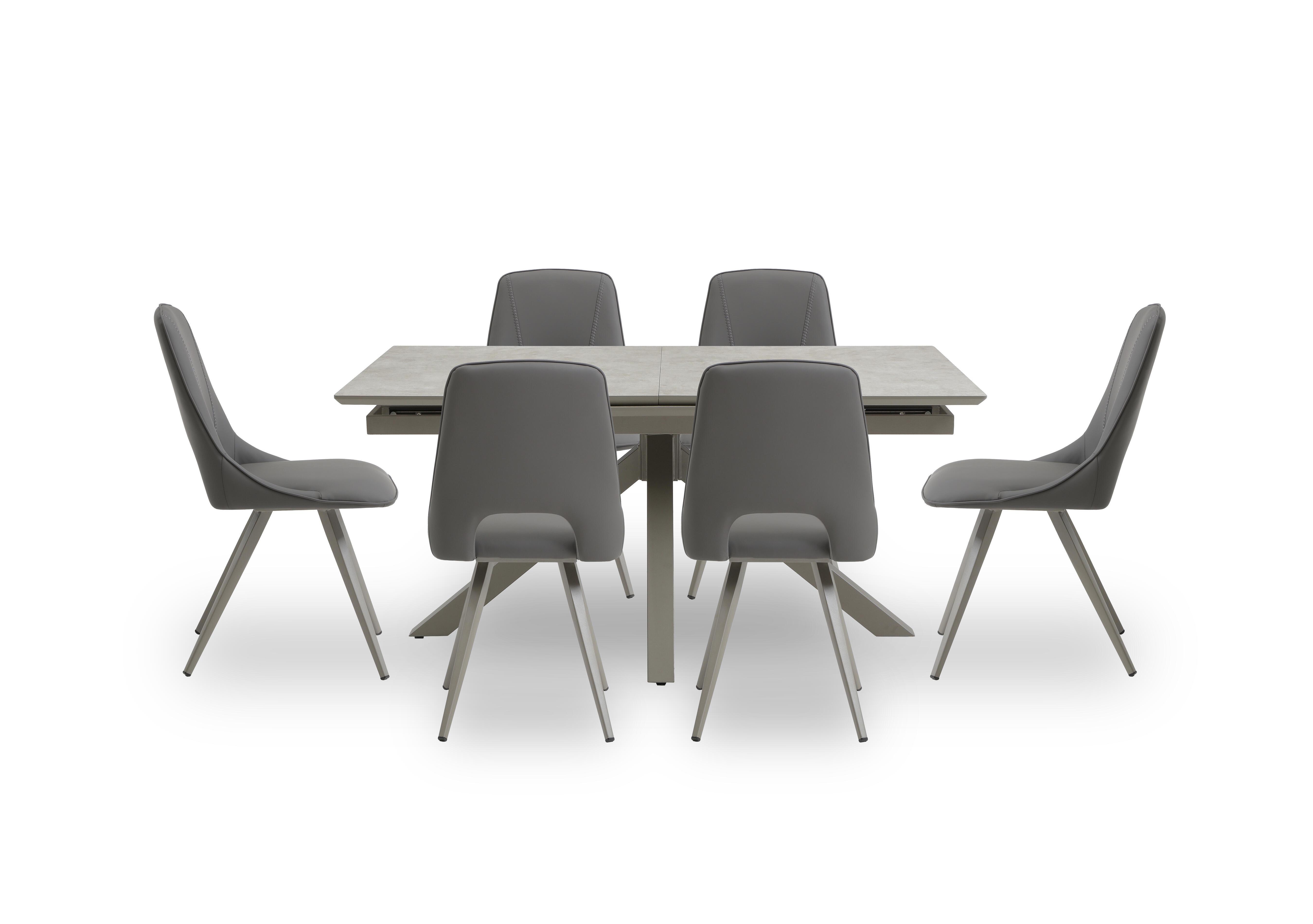 Matera Pop Up Extending Dining Table with Star Base and 6 Faux Leather Dining Chairs with Taupe Legs in Anthracite on Furniture Village