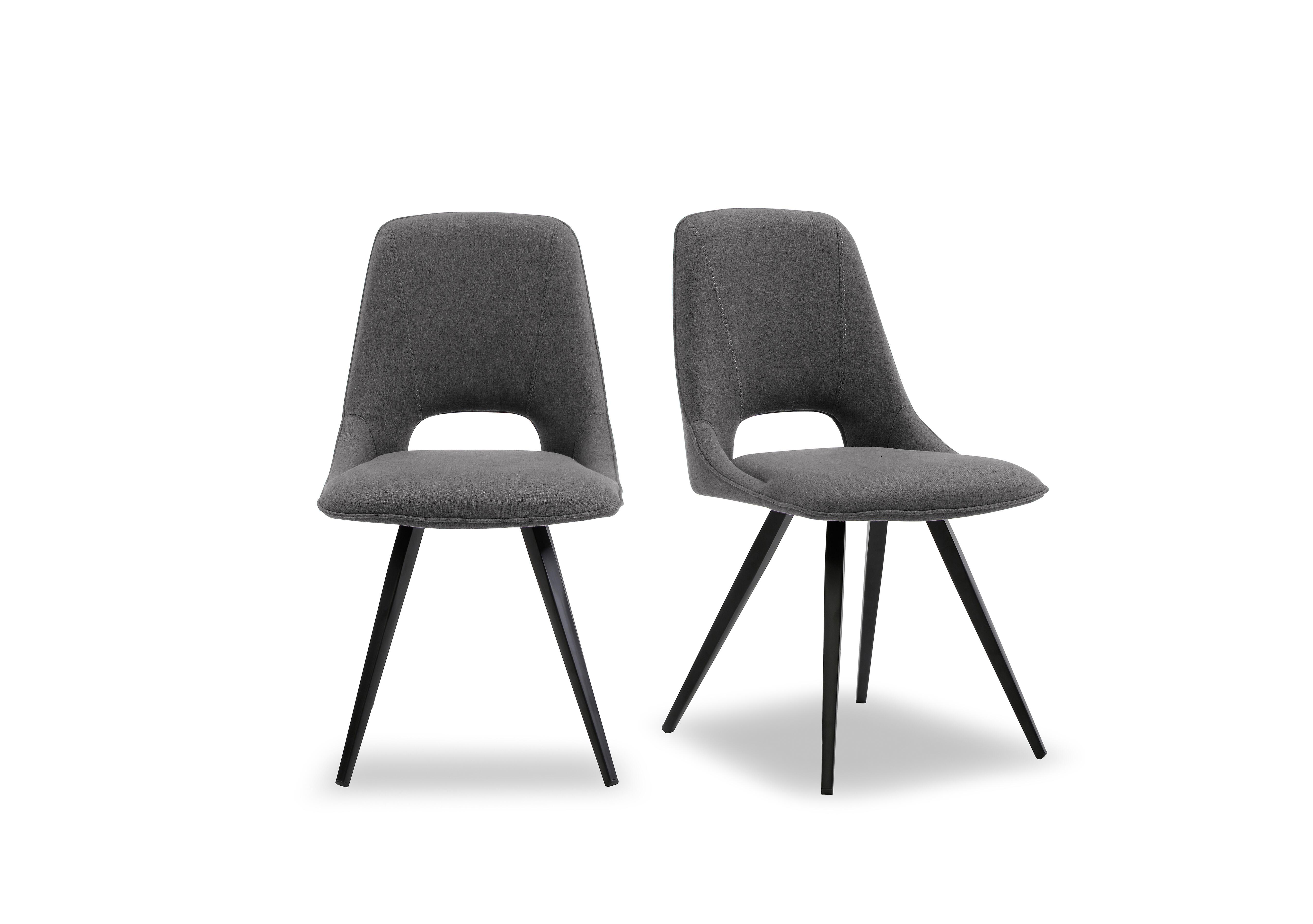 Matera Pair of Fabric Dining Chairs with Black Legs in Dark Grey on Furniture Village