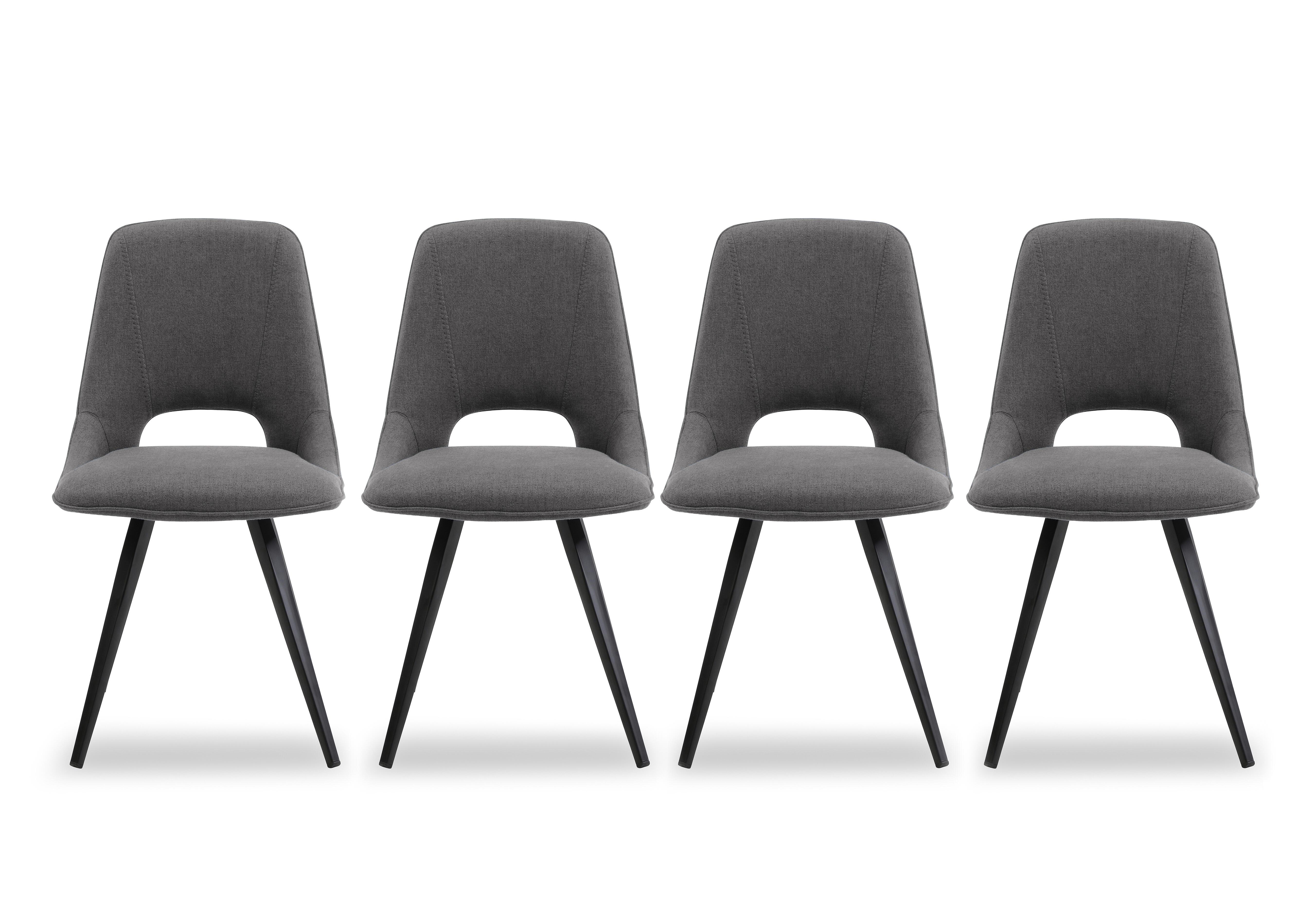 Matera Set of 4 Fabric Dining Chairs with Black Legs in Dark Grey on Furniture Village