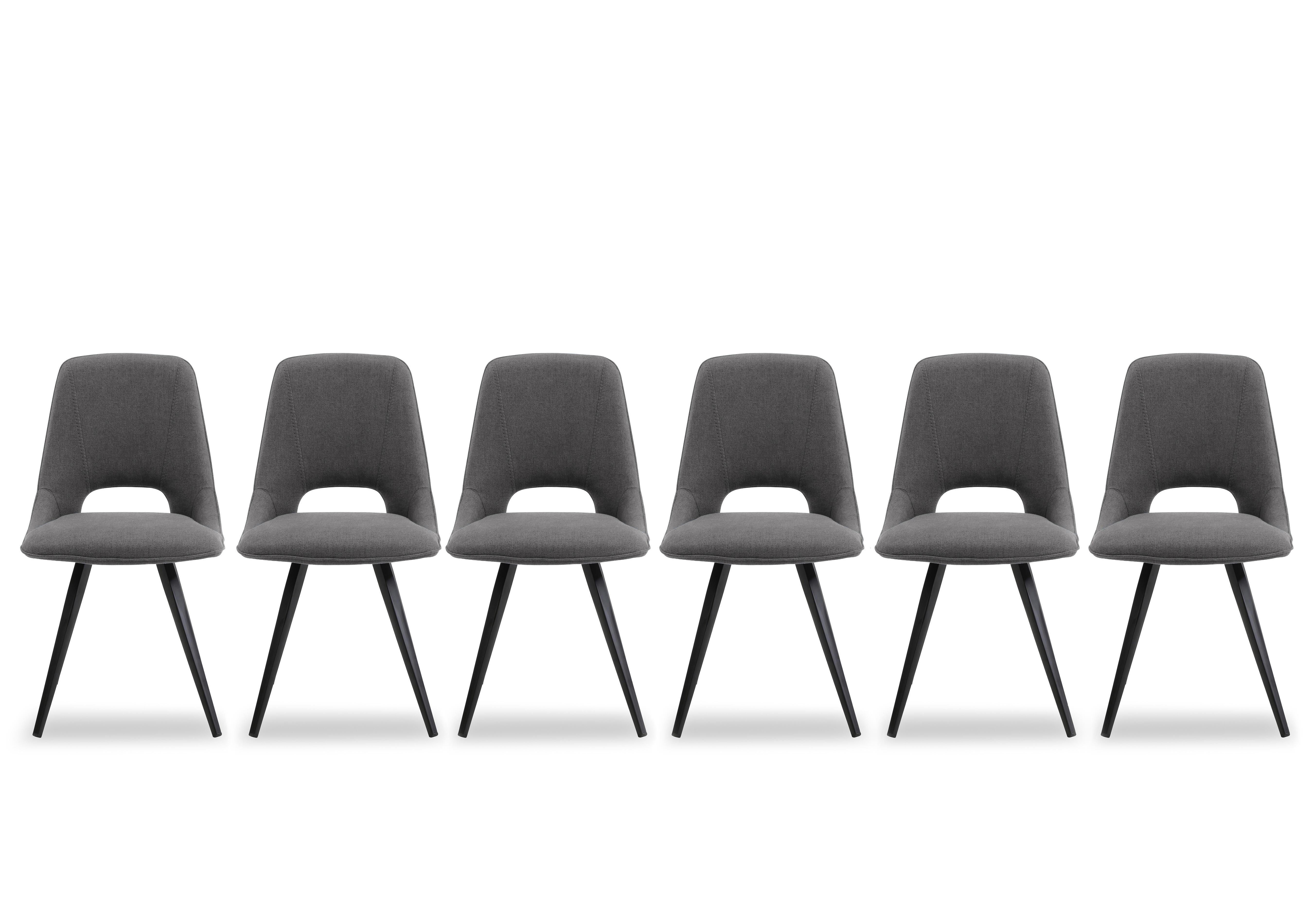 Matera Set of 6 Fabric Dining Chairs with Black Legs in Dark Grey on Furniture Village