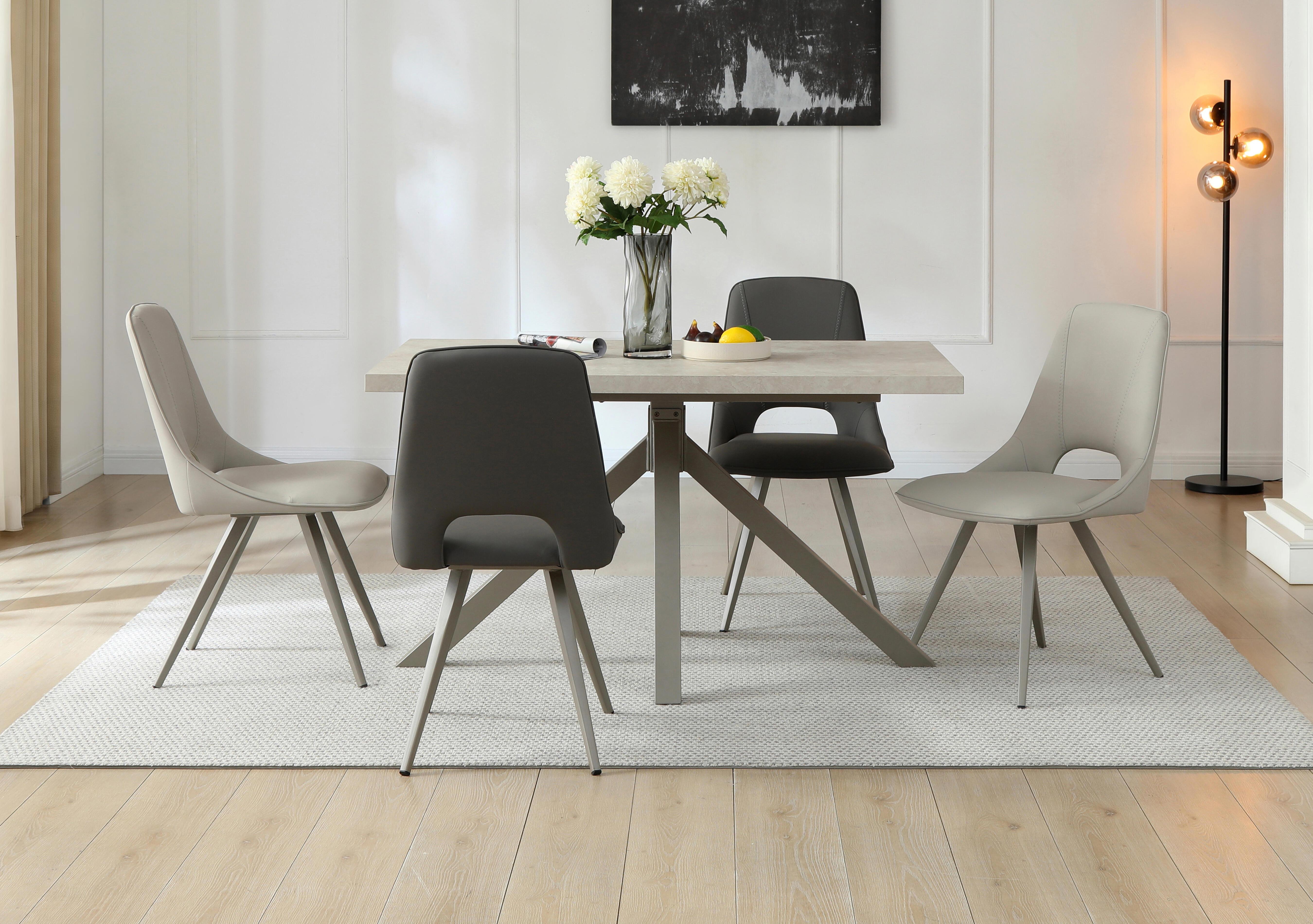 Matera Compact Dining Table with Star Base and 4 Faux Leather Dining Chairs with Taupe Legs in  on Furniture Village