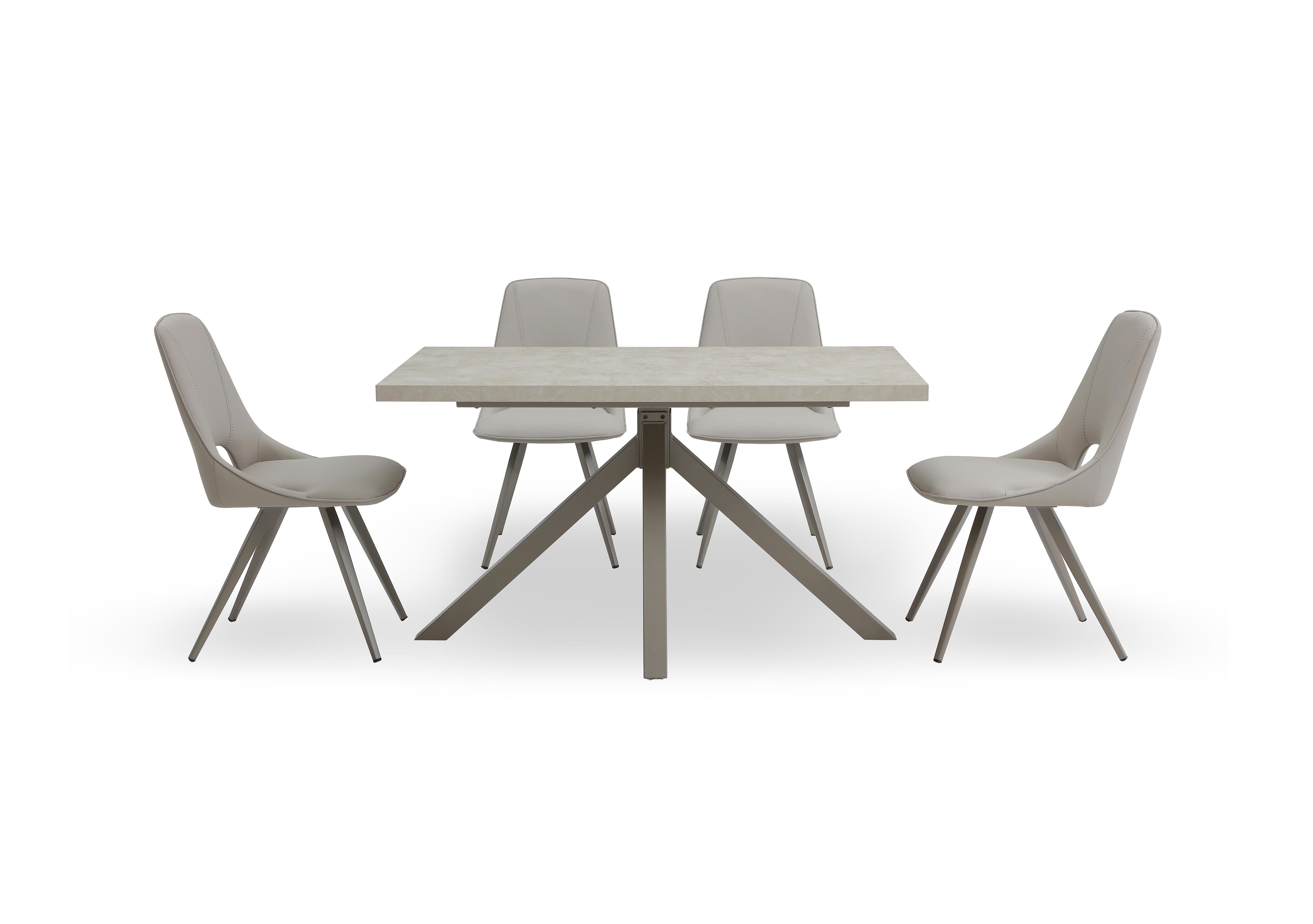 Matera Compact Dining Table with Star Base and 4 Faux Leather Dining Chairs with Taupe Legs in Stone on Furniture Village