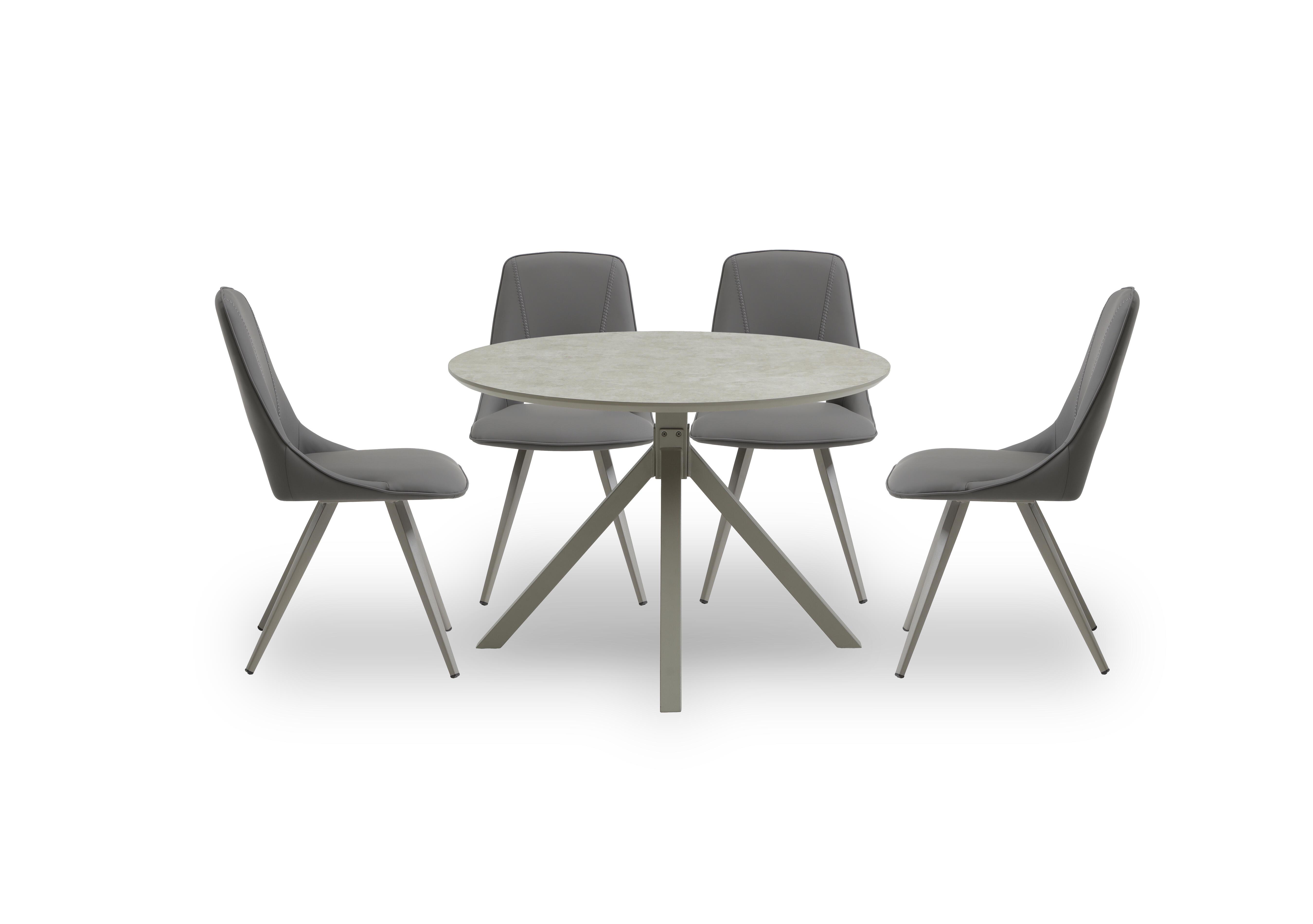 Matera Round Dining Table with Star Base and 4 Faux Leather Dining Chairs with Taupe Legs in Anthracite on Furniture Village