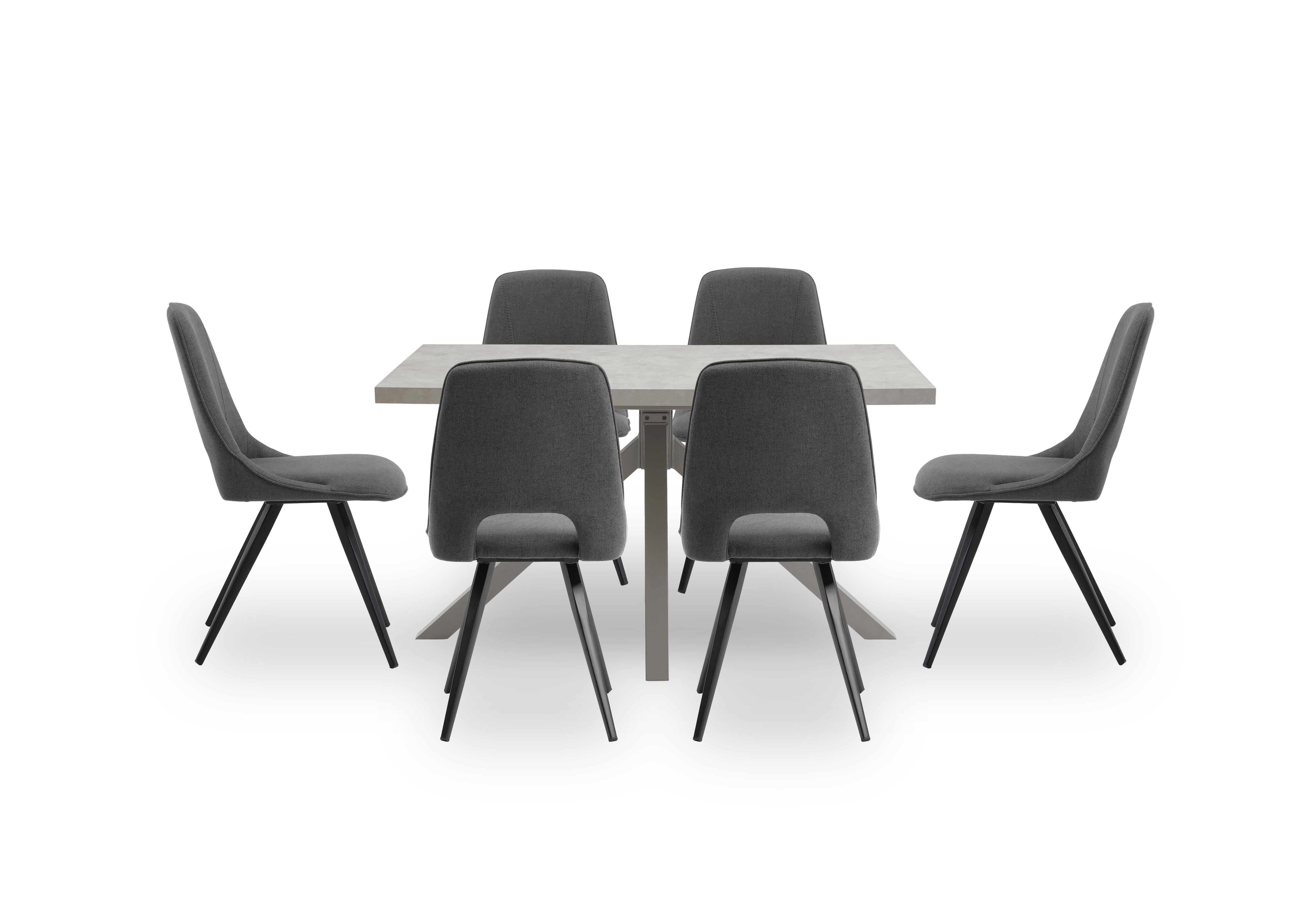 Matera Compact Dining Table with Star Base and 6 Fabric Dining Chairs with Black Legs in Dark Grey on Furniture Village
