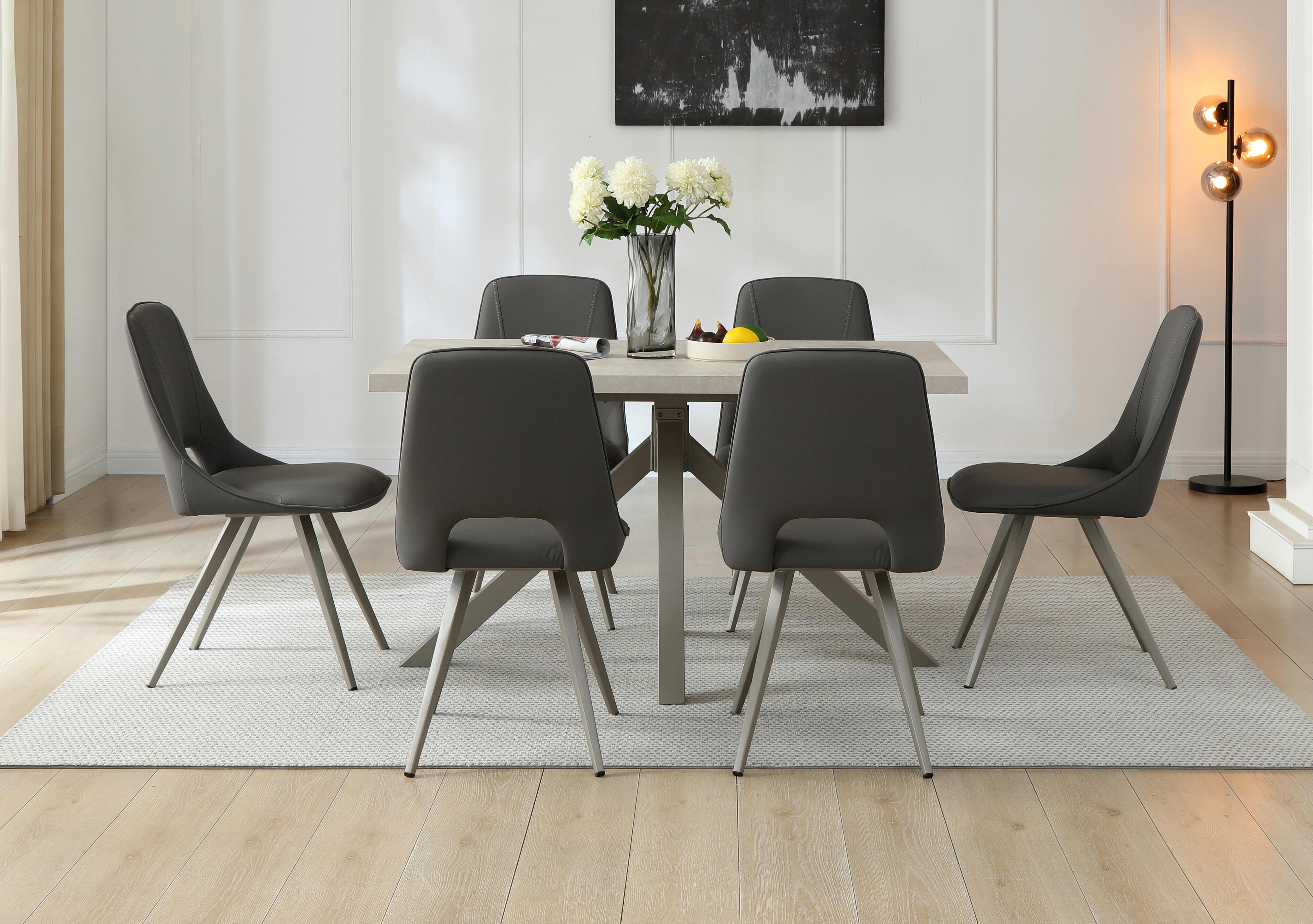 Matera Compact Dining Table with Star Base and 6 Faux Leather Dining Chairs with Taupe Legs in  on Furniture Village