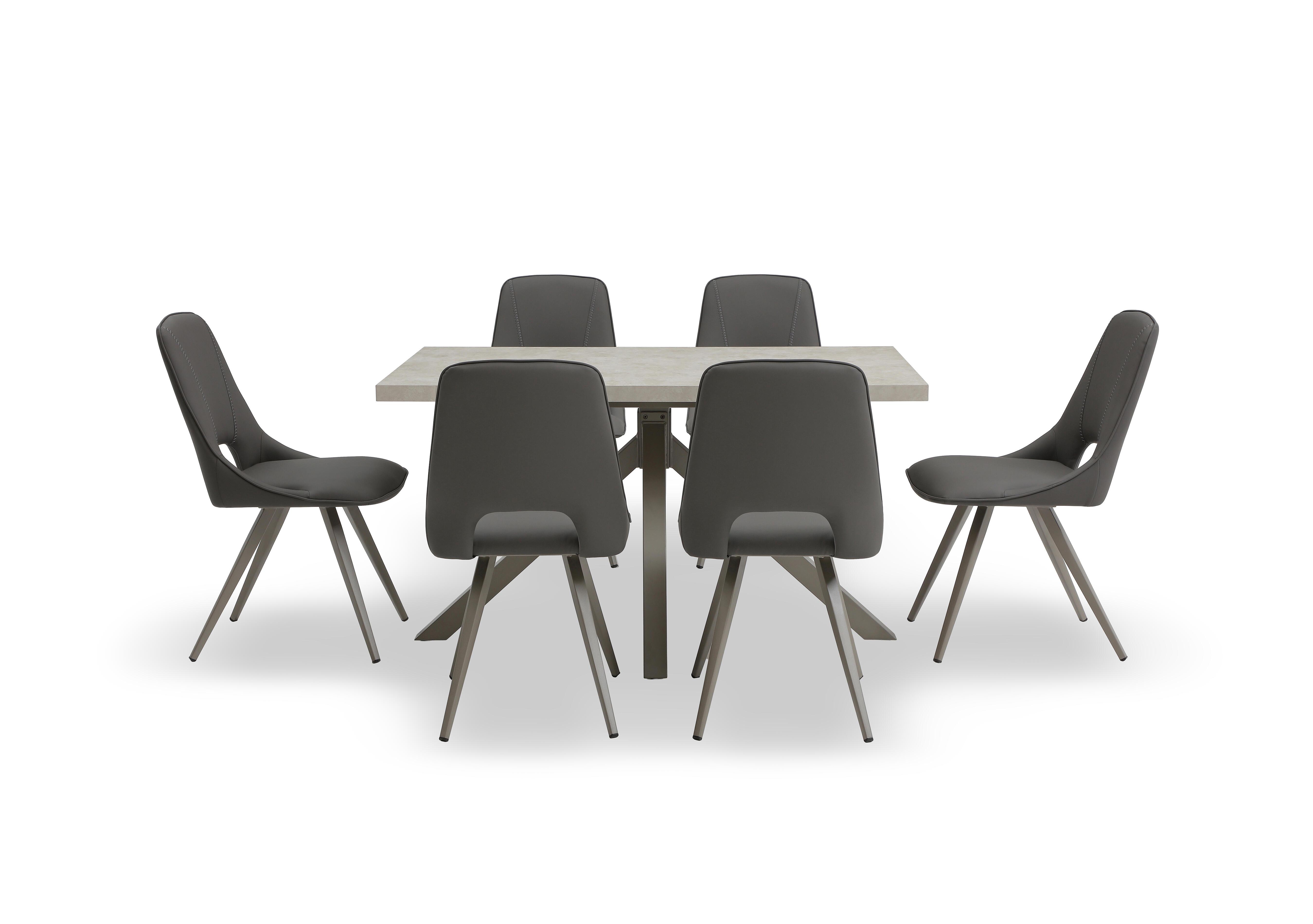Matera Compact Dining Table with Star Base and 6 Faux Leather Dining Chairs with Taupe Legs in Anthracite on Furniture Village