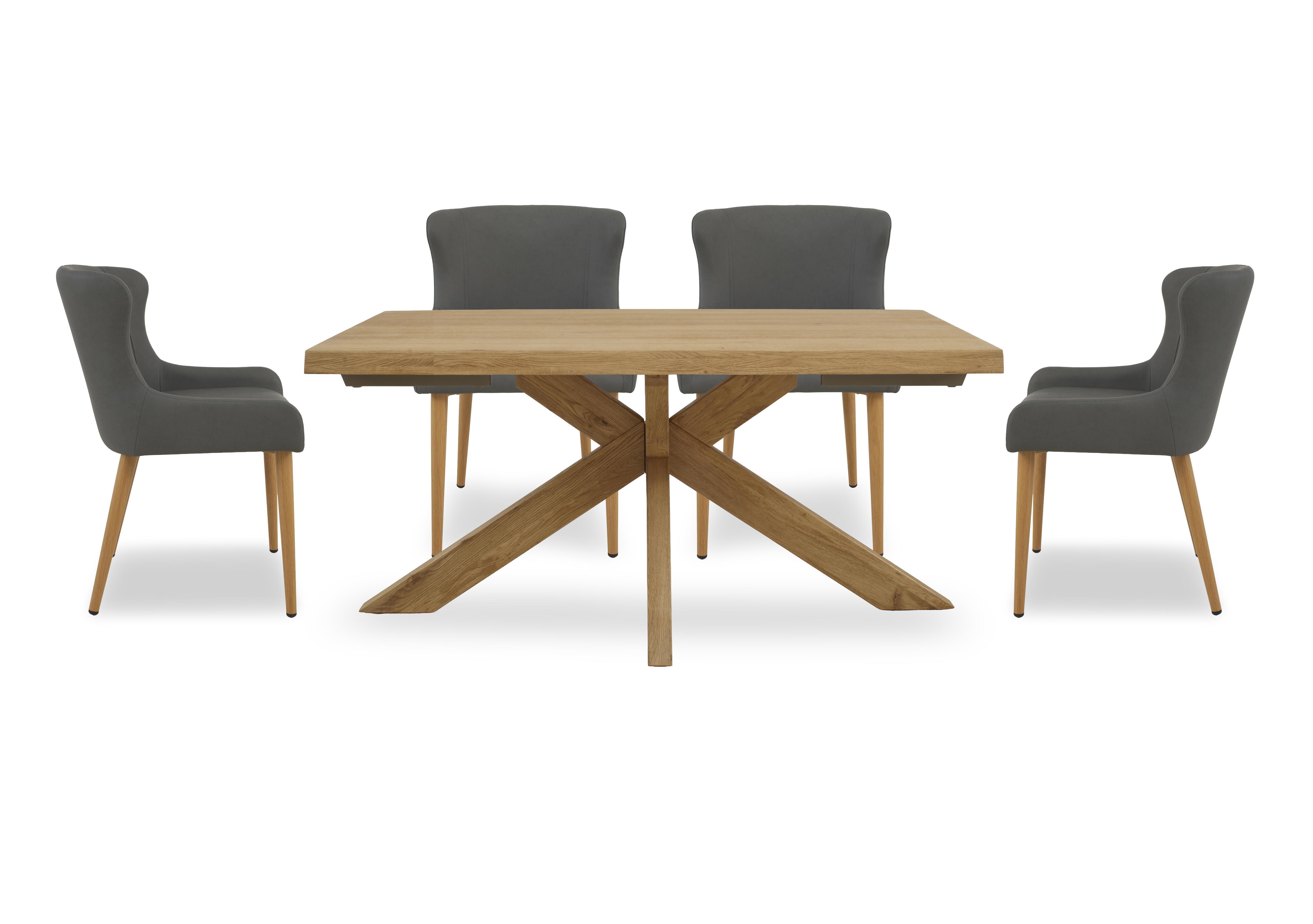 Riga Dining Table with Wooden Star Base and 4 Upholstered Dining Chairs in Grey on Furniture Village