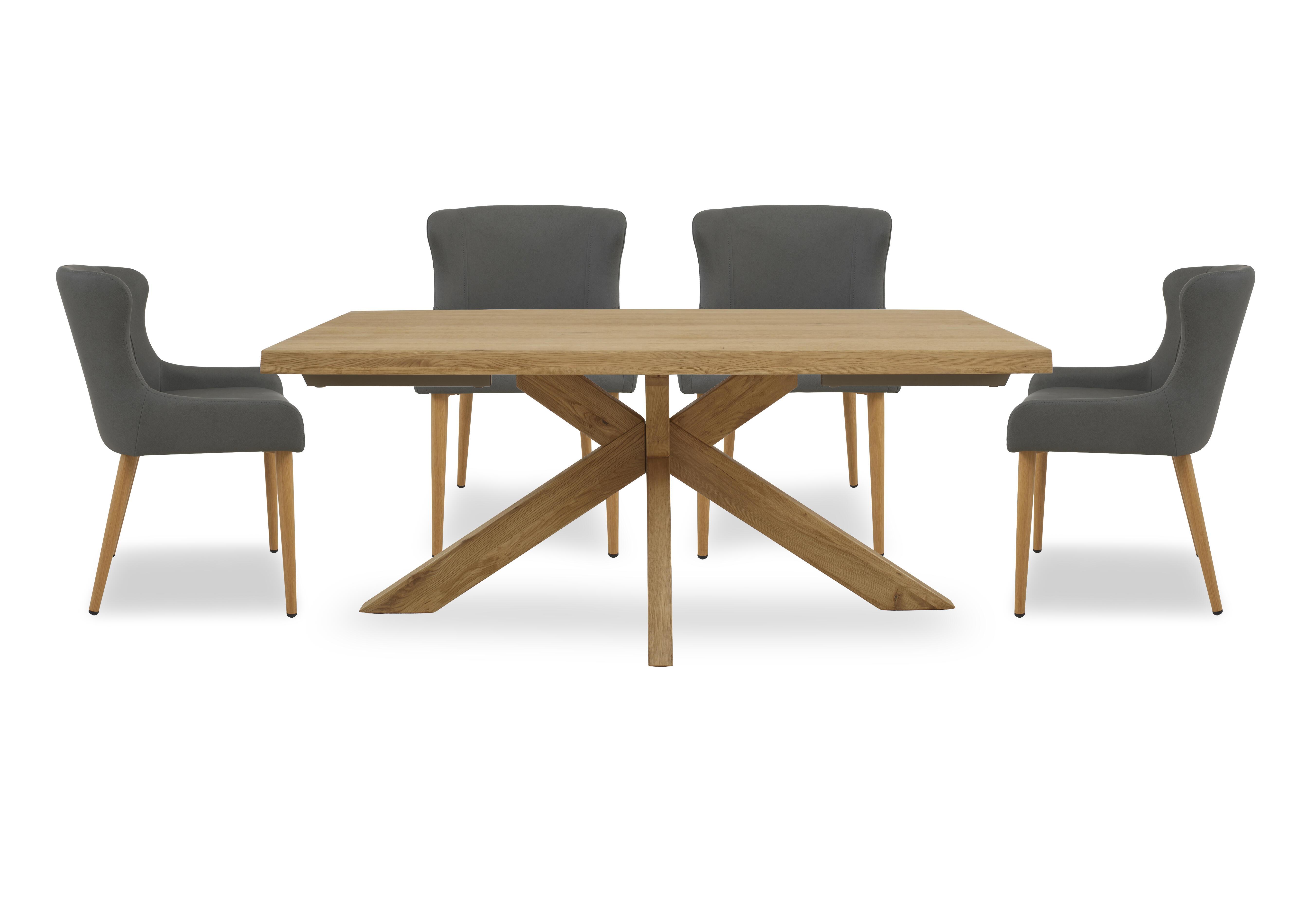 Riga Dining Table with Wooden Star Base and 4 Upholstered Dining Chairs in Grey on Furniture Village