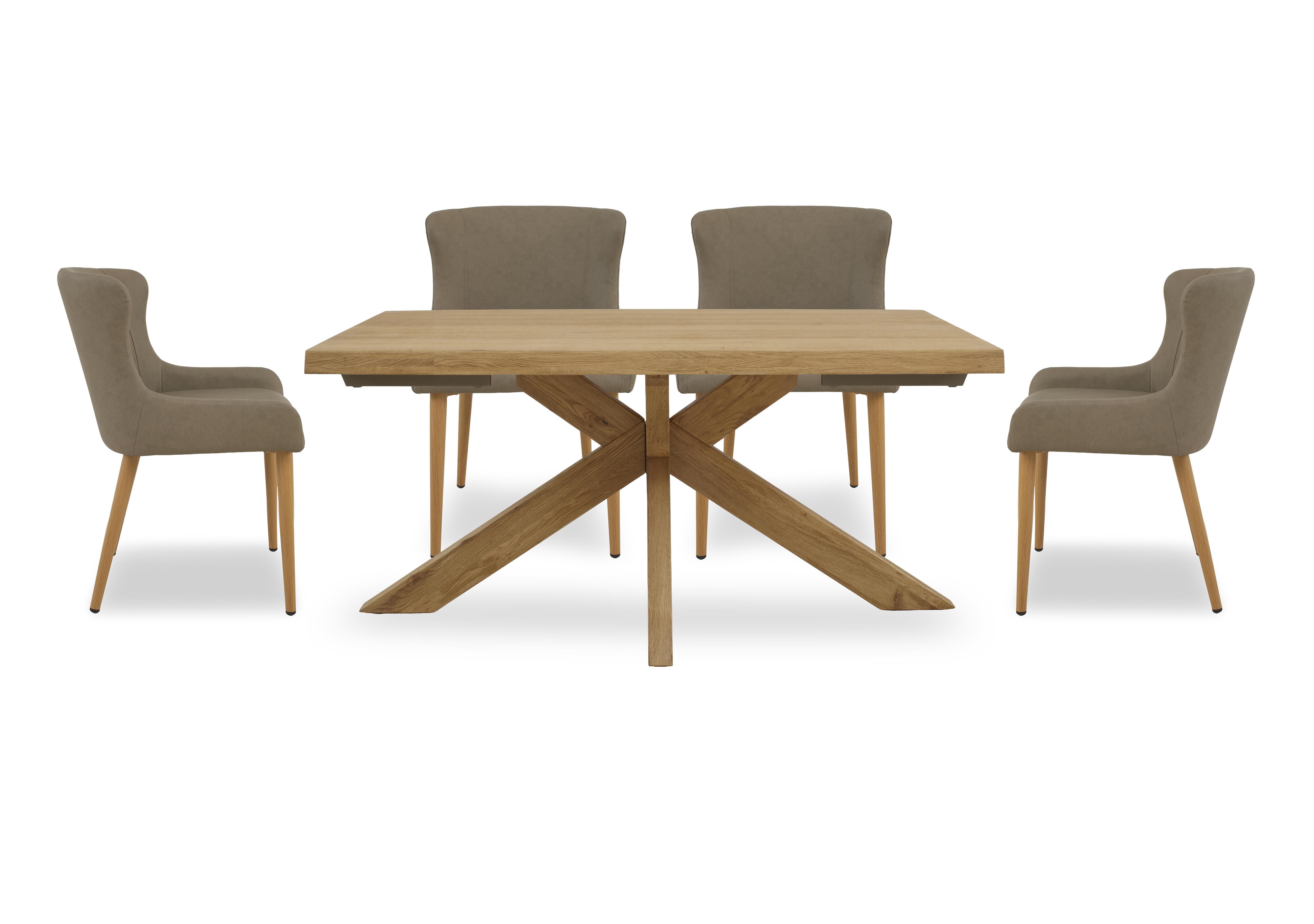Riga Dining Table with Wooden Star Base and 4 Upholstered Dining Chairs in Taupe on Furniture Village