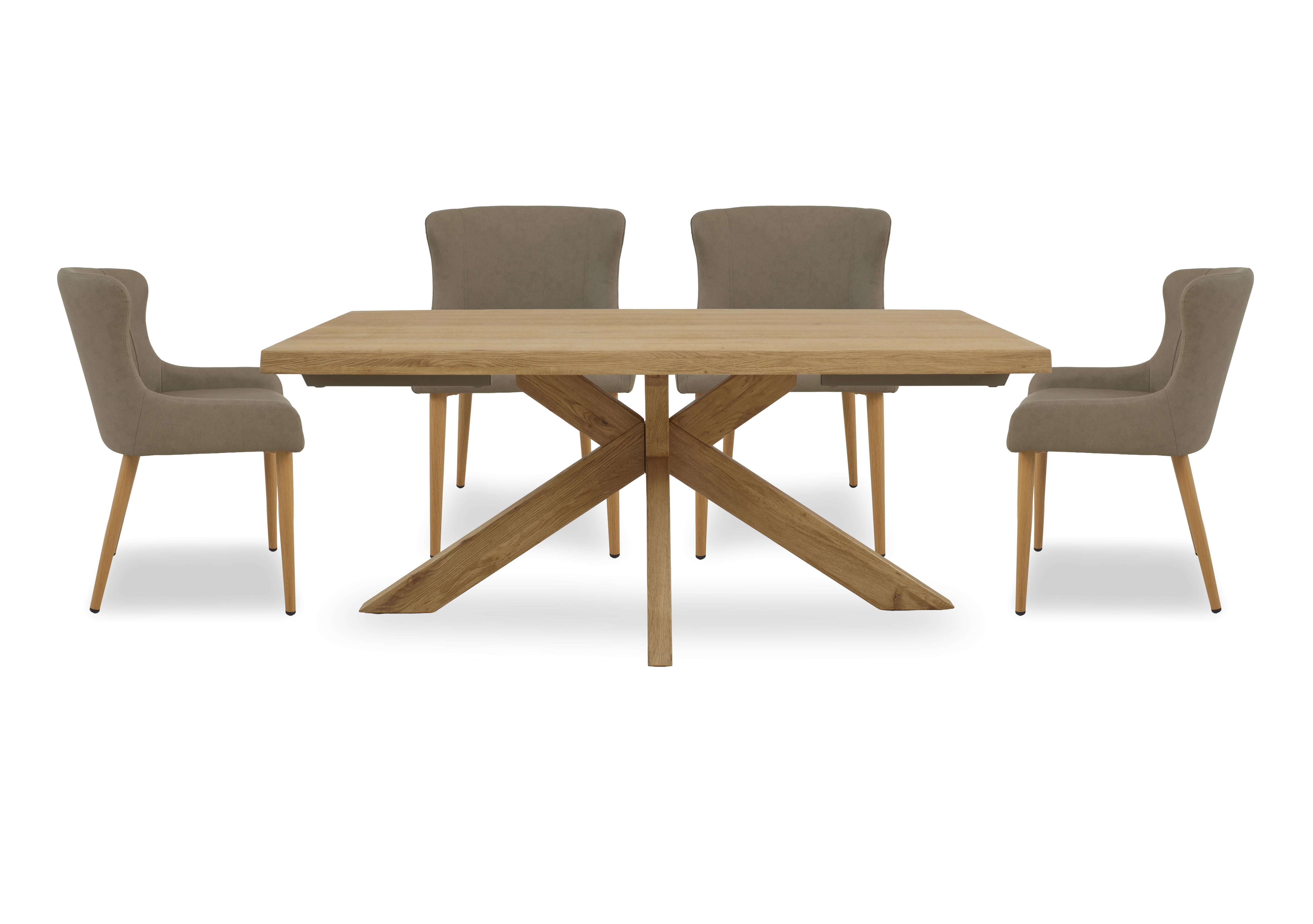 Riga Dining Table with Wooden Star Base and 4 Upholstered Dining Chairs in Taupe on Furniture Village