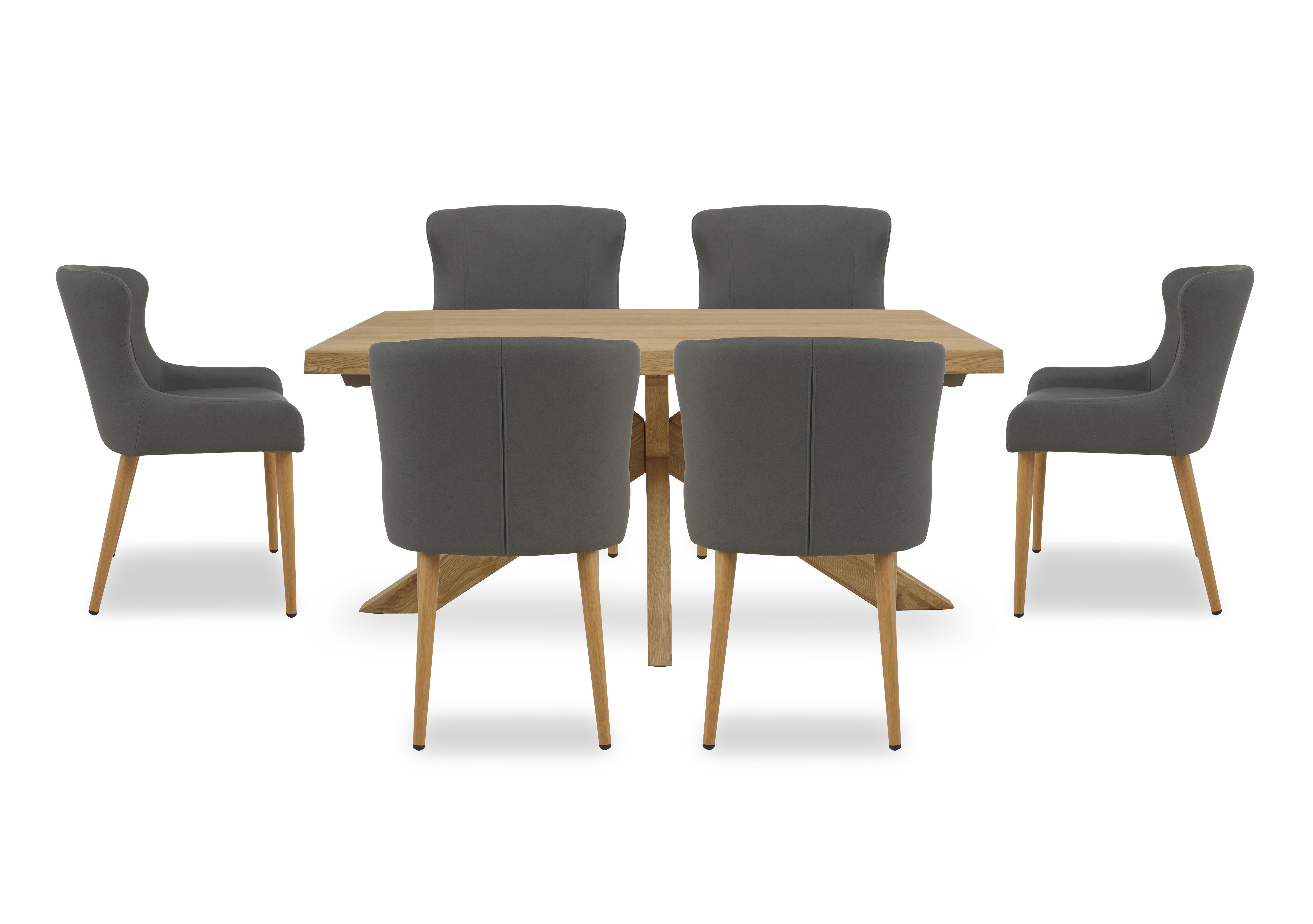 Riga Dining Table with Wooden Star Base and 6 Upholstered Dining Chairs in Grey on Furniture Village